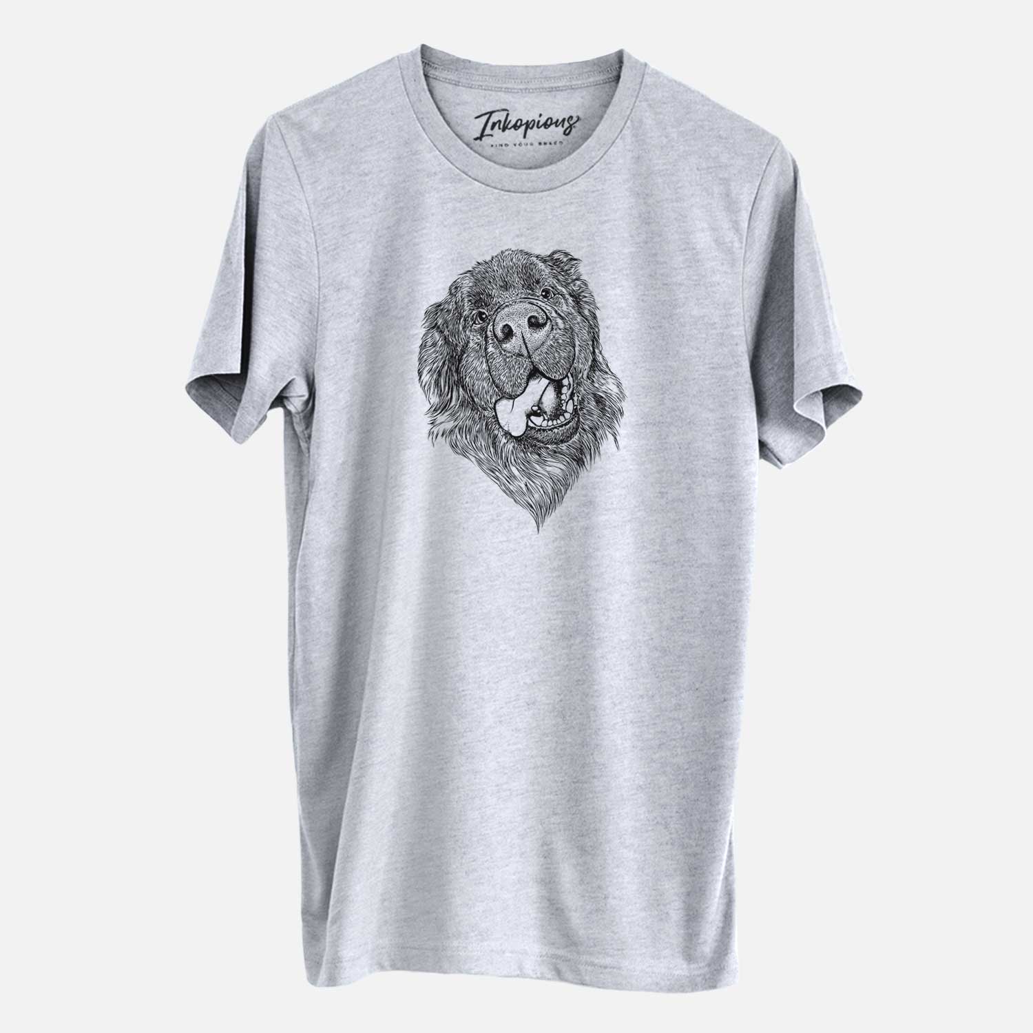 Hand-drawn sketch of Tuna the Newfoundland on a Grey Unisex crewneck