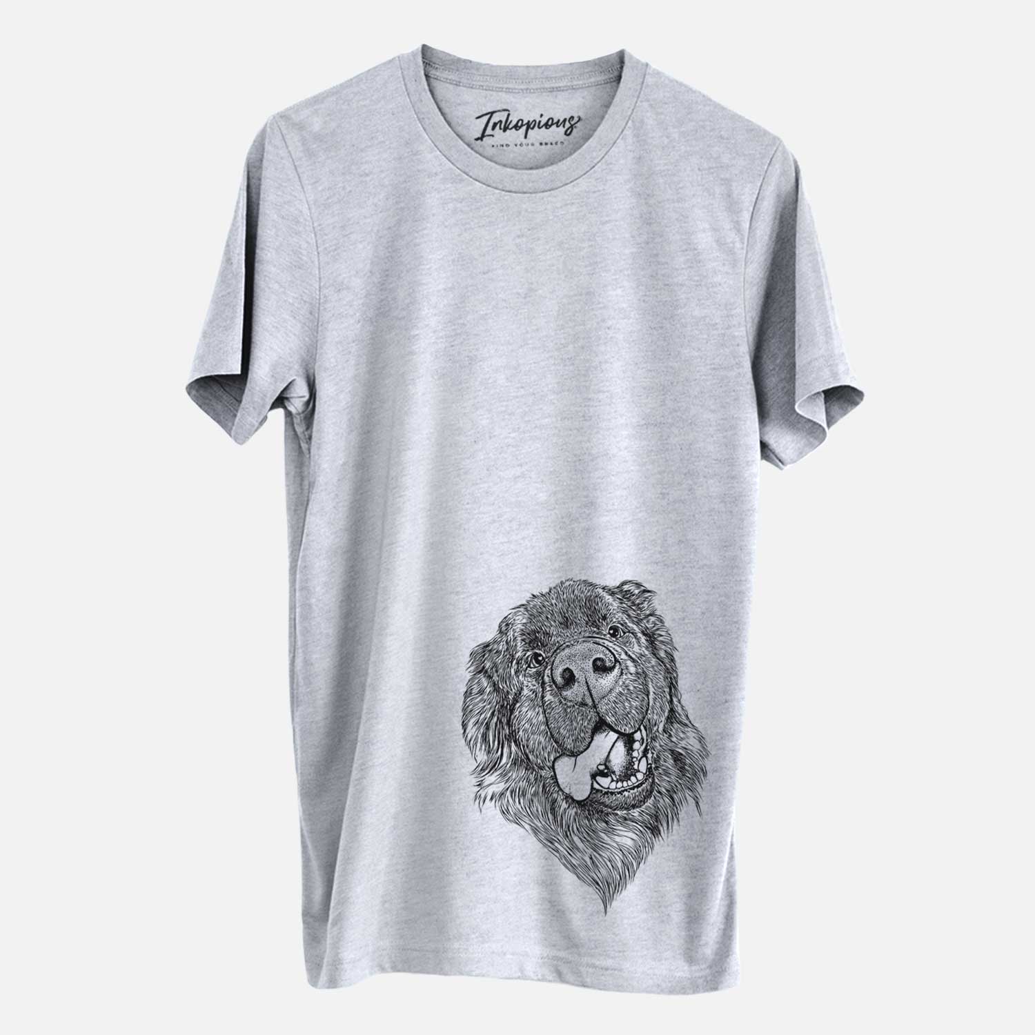 Hand-drawn sketch of Tuna the Newfoundland on a Grey Unisex crewneck