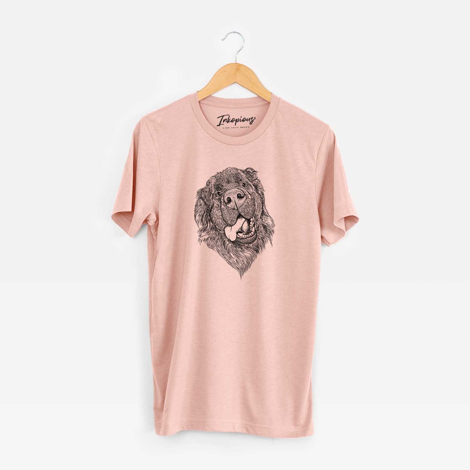 Hand-drawn sketch of Tuna the Newfoundland on a Peach Unisex crewneck