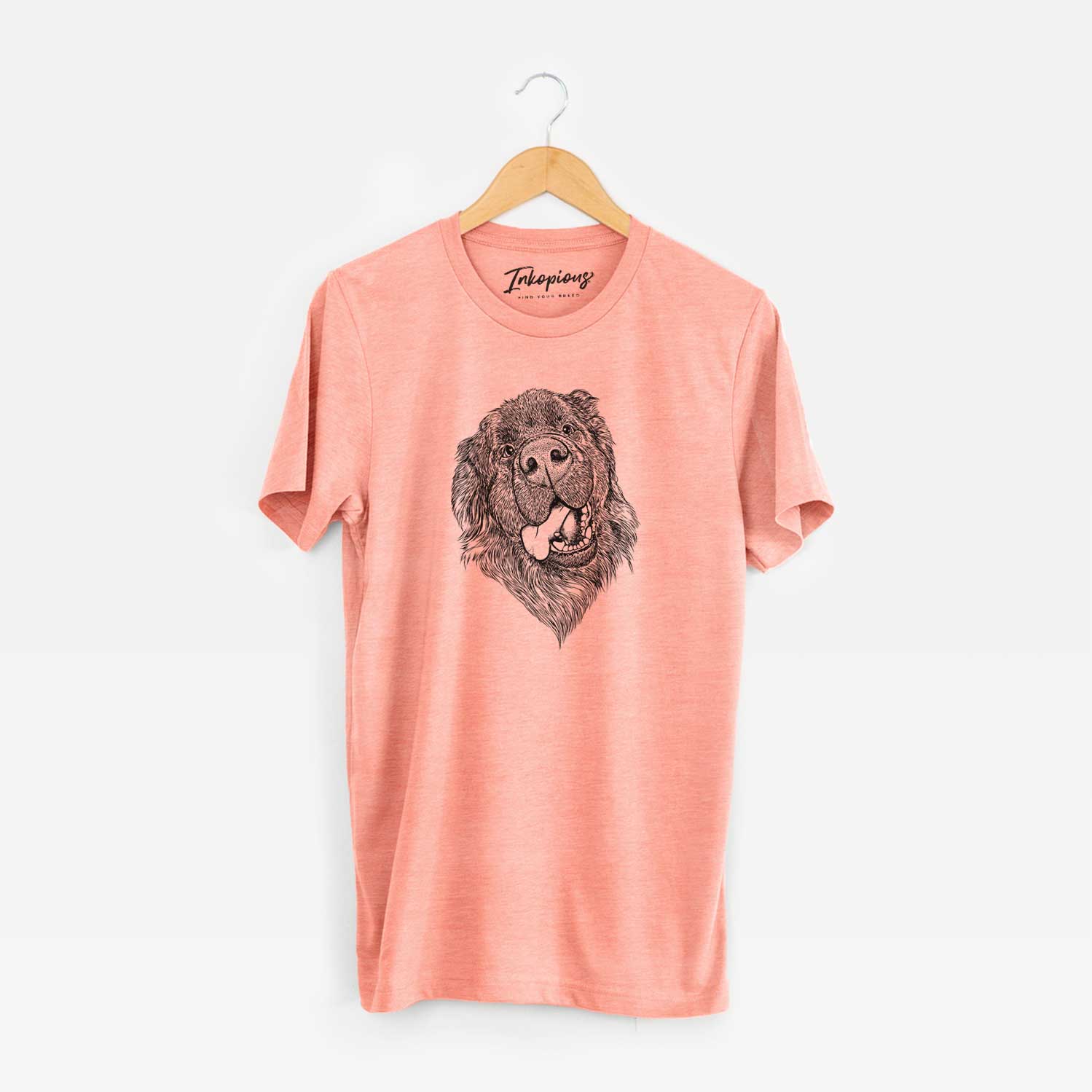 Hand-drawn sketch of Tuna the Newfoundland on a Sunset Unisex crewneck
