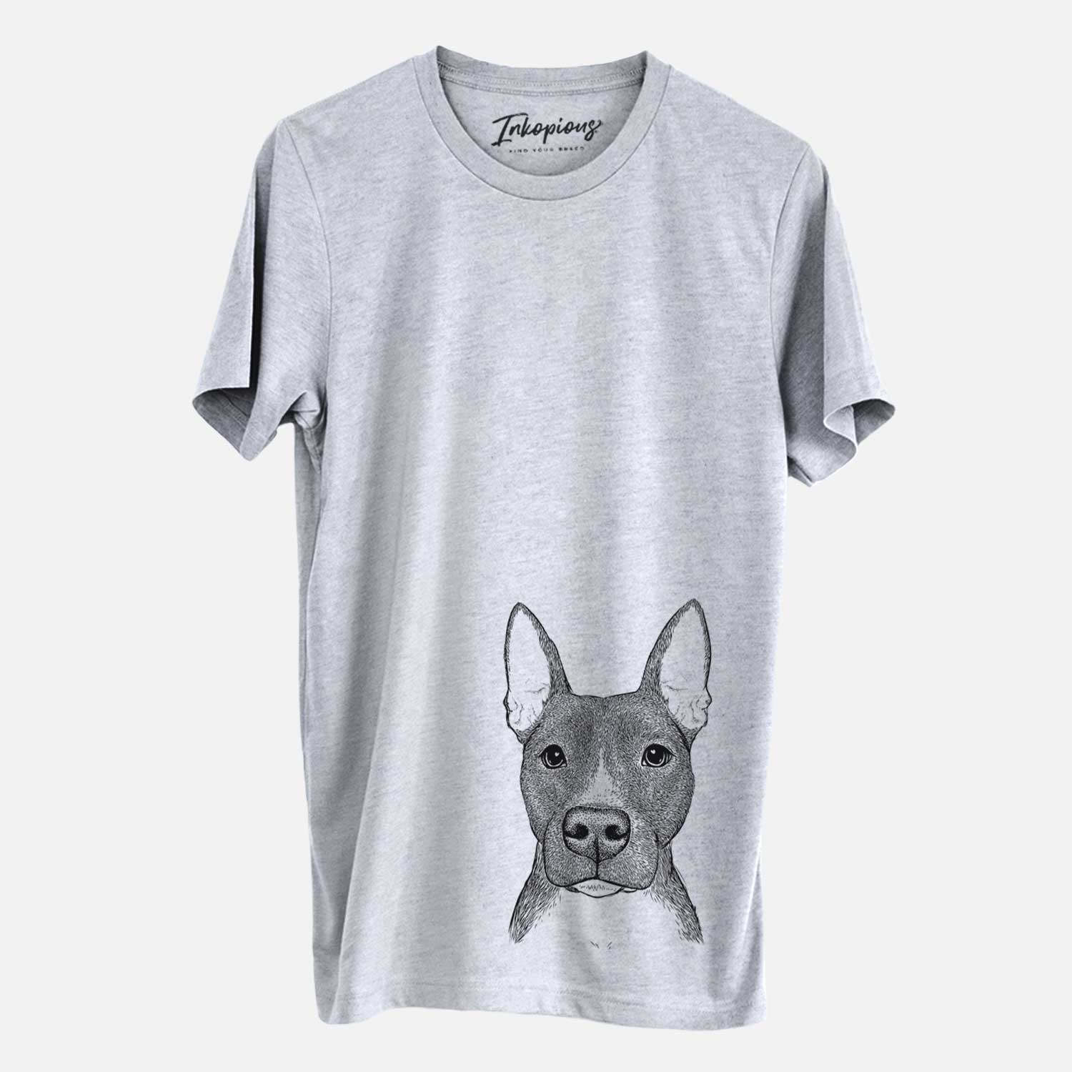 Hand-drawn sketch of Violet the Pitbull on a Grey Unisex crewneck