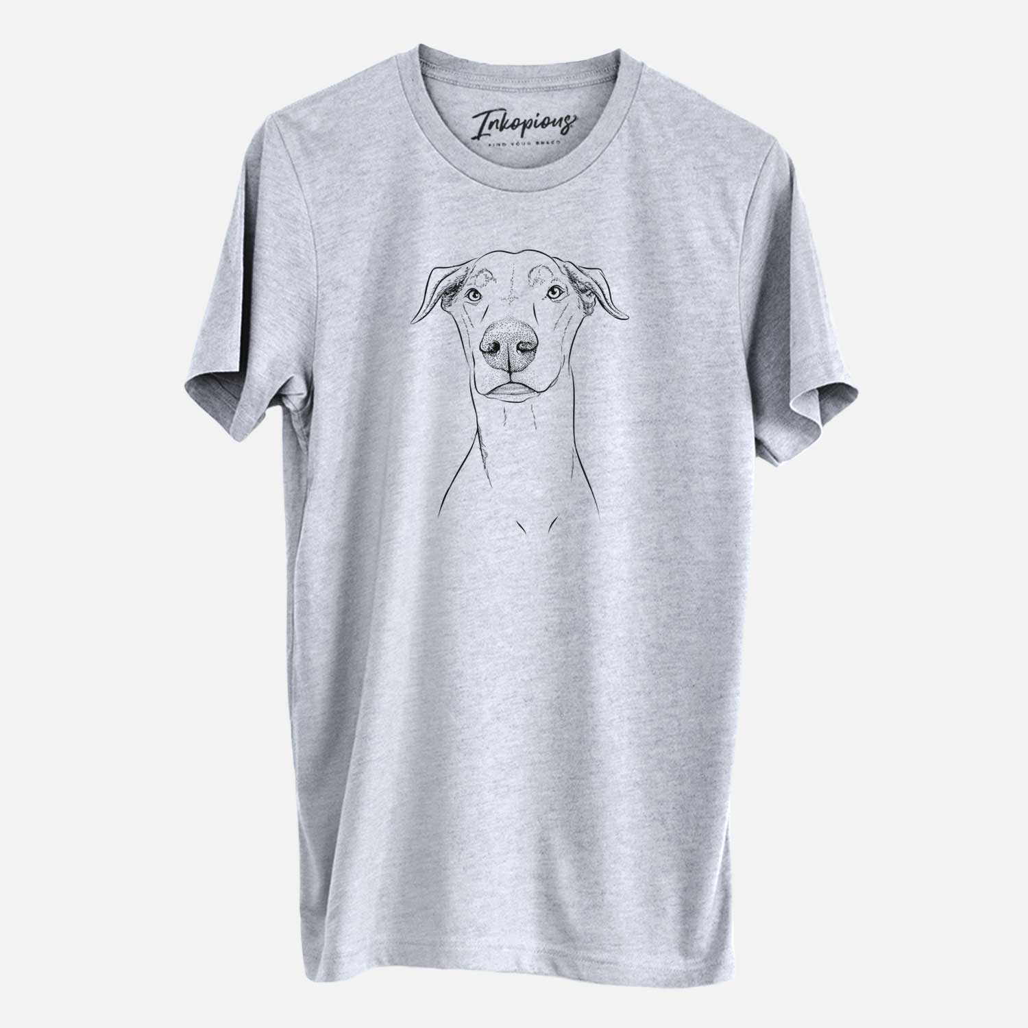 Hand-drawn sketch of Walter the White Doberman Rescue on a Grey Unisex crewneck