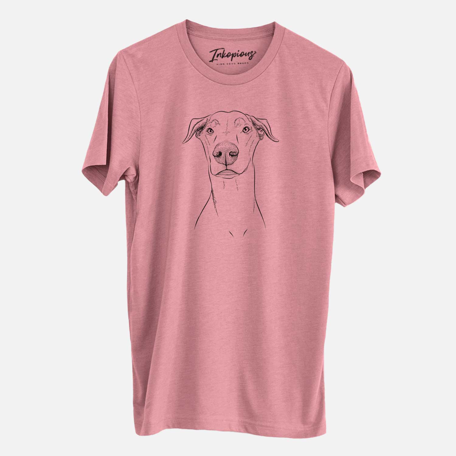 Hand-drawn sketch of Walter the White Doberman Rescue on a Mauve Unisex crewneck