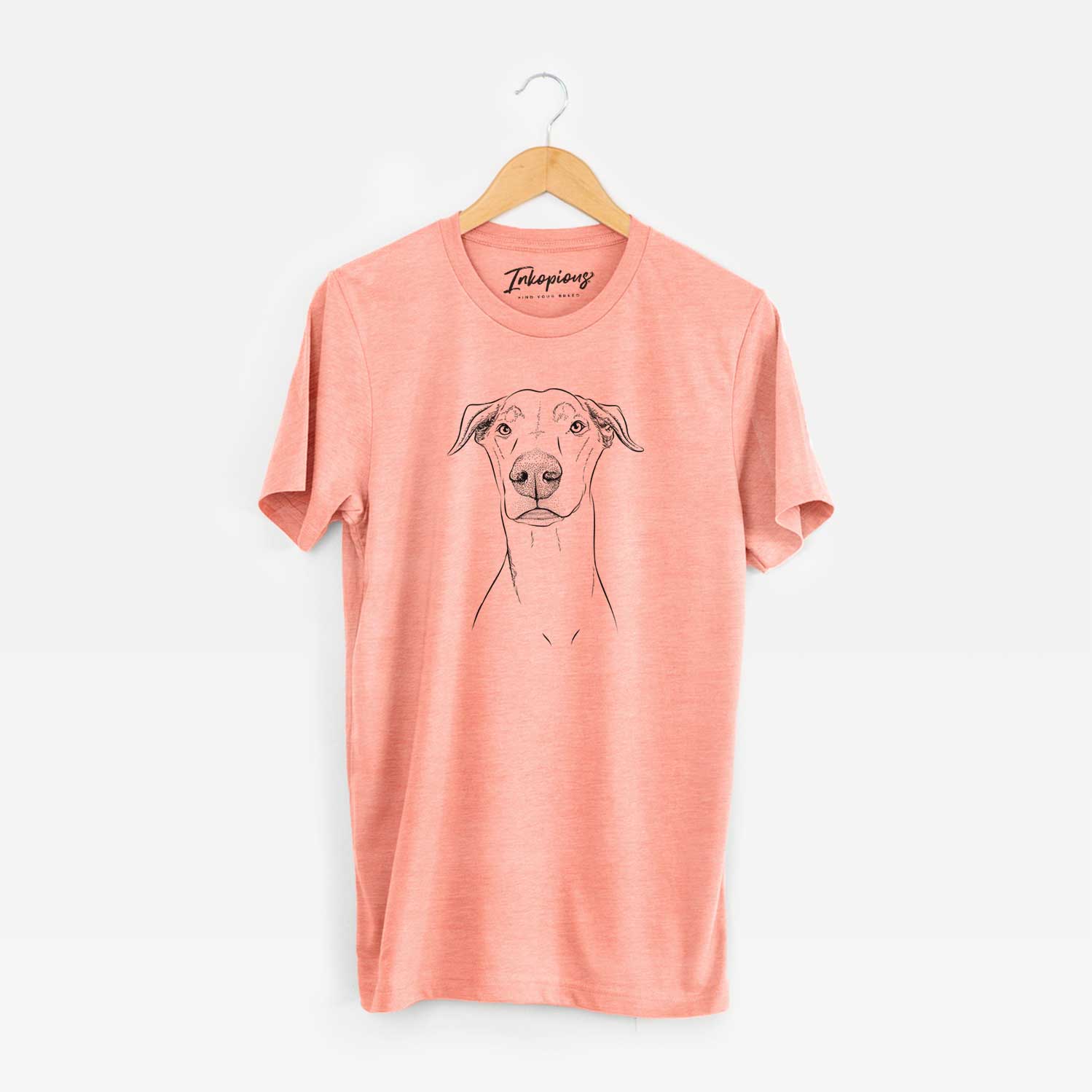Hand-drawn sketch of Walter the White Doberman Rescue on a Sunset Unisex crewneck