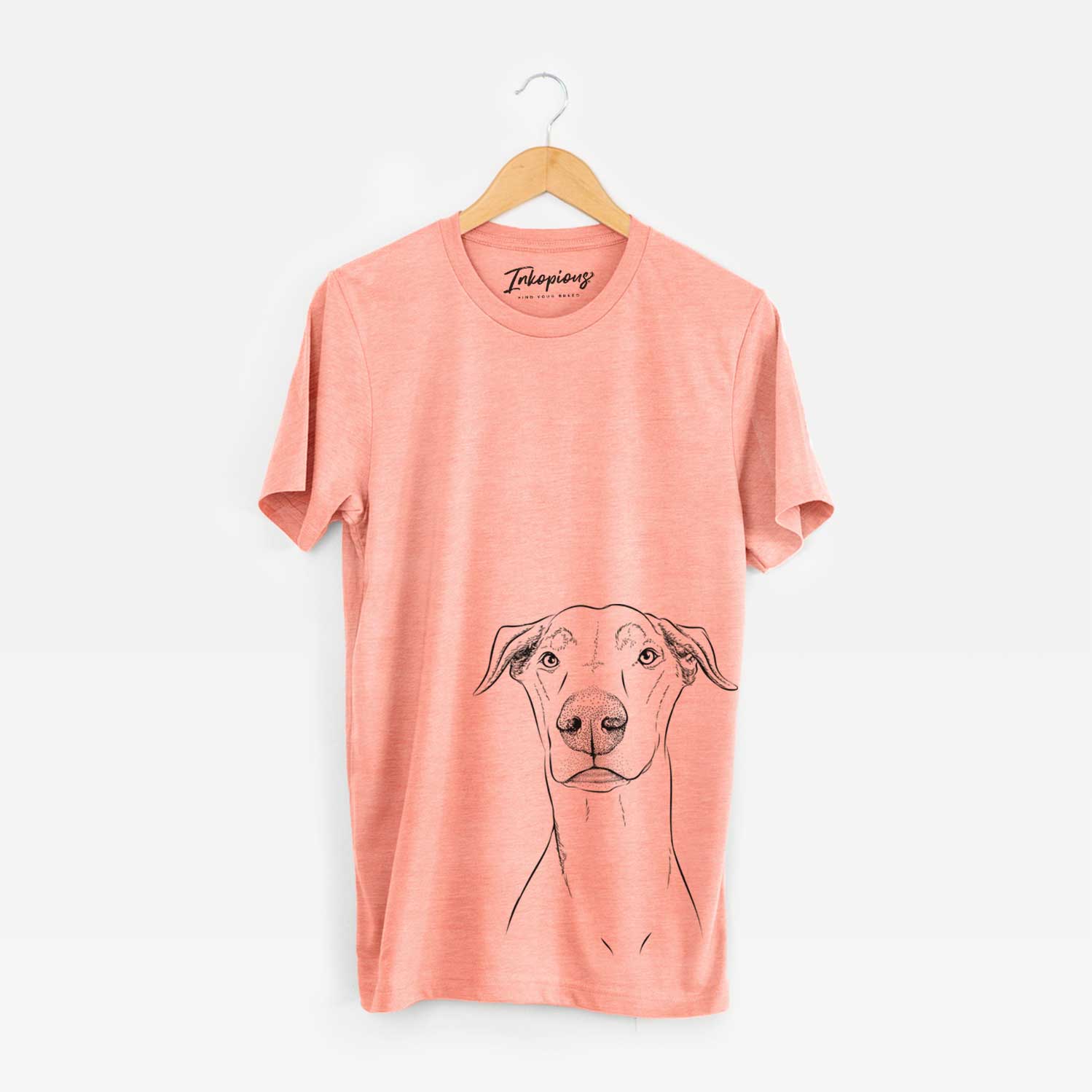 Hand-drawn sketch of Walter the White Doberman Rescue on a Sunset Unisex crewneck
