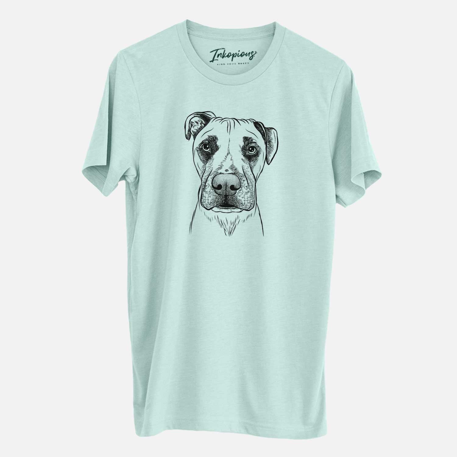 Hand-drawn sketch of Waylon the Boxane on a Heather Sage Unisex crewneck