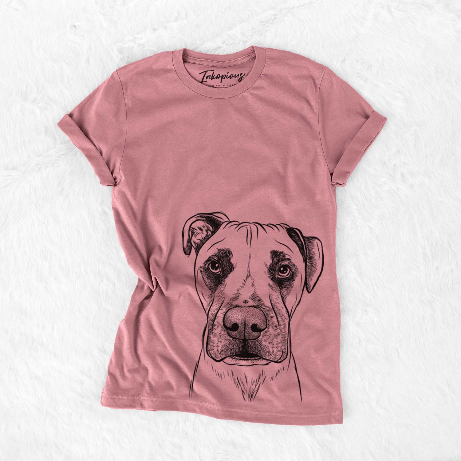 Hand-drawn sketch of Waylon the Boxane on a Mauve Unisex crewneck