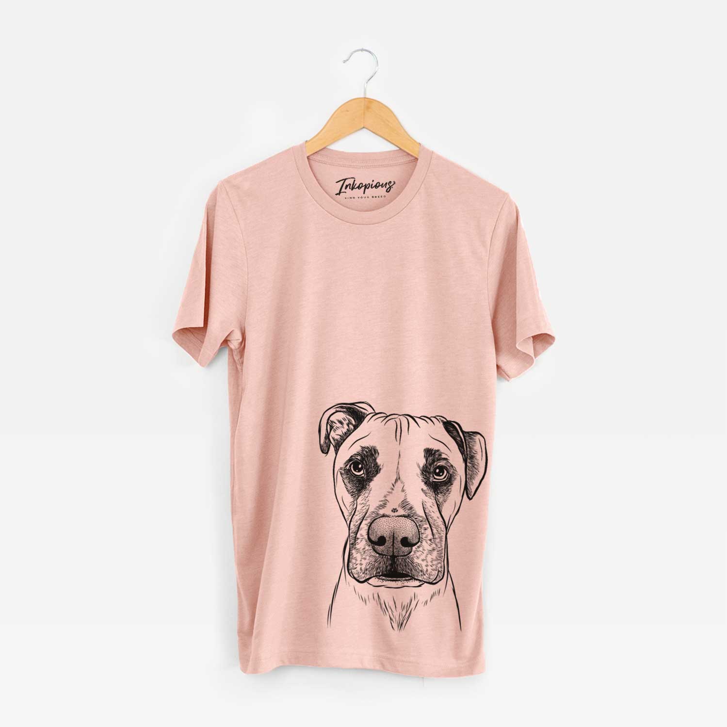 Hand-drawn sketch of Waylon the Boxane on a Peach Unisex crewneck