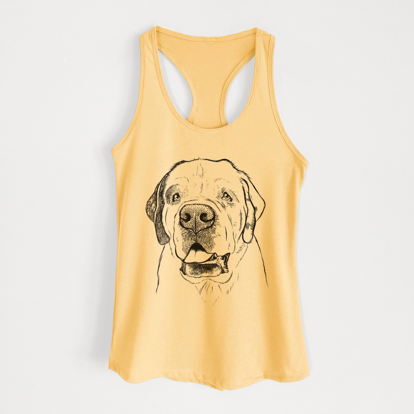 Hand-drawn sketch of Wendy the Saint Bernard on a Banana Cream Women's racerback tanktop