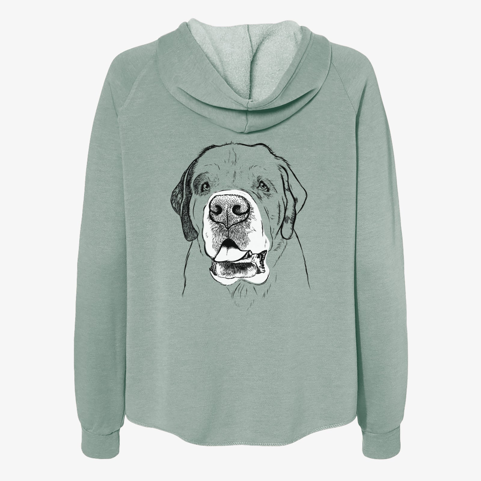 Hand-drawn sketch of Wendy the Saint Bernard on a Sage Women's cali wave zip-up sweatshirt