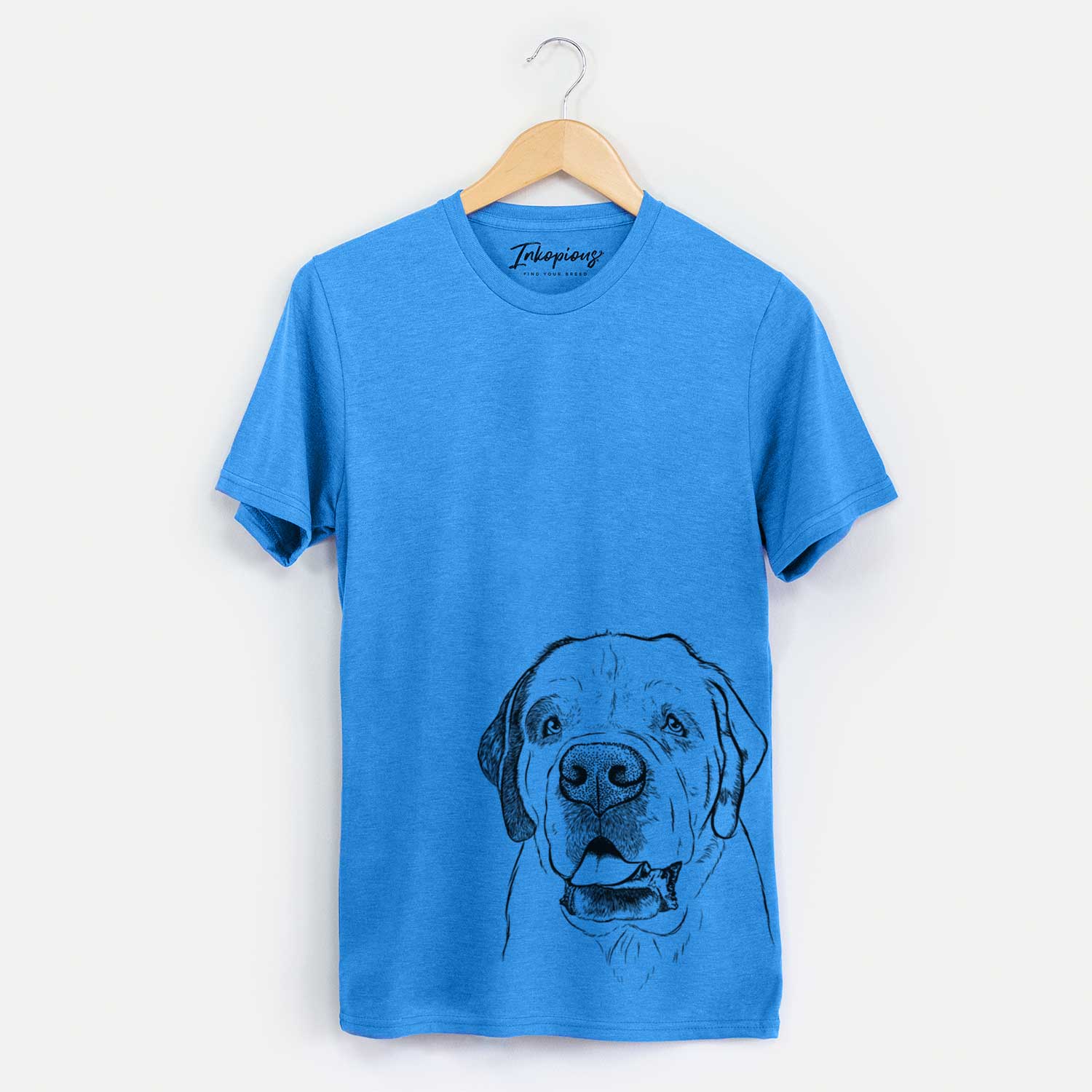 Hand-drawn sketch of Wendy the Saint Bernard on a Blue Unisex crewneck