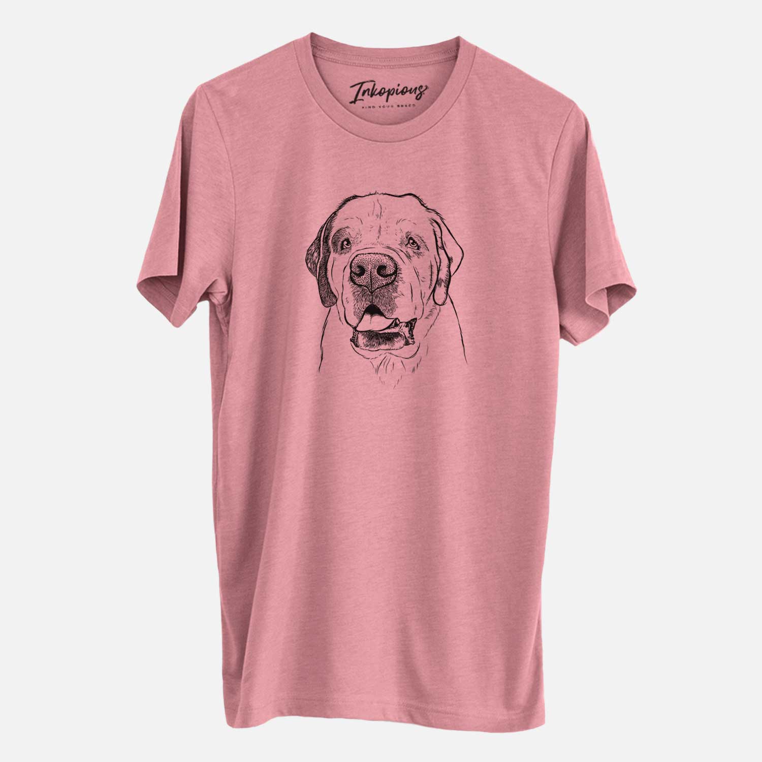 Hand-drawn sketch of Wendy the Saint Bernard on a Mauve Unisex crewneck