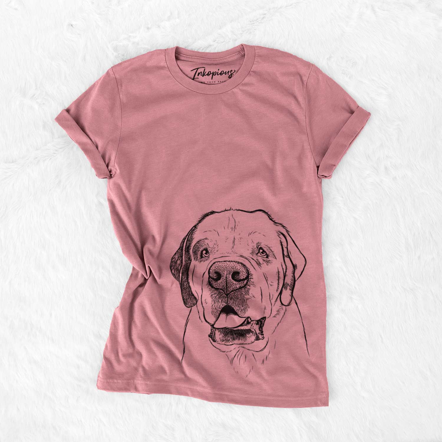 Hand-drawn sketch of Wendy the Saint Bernard on a Mauve Unisex crewneck