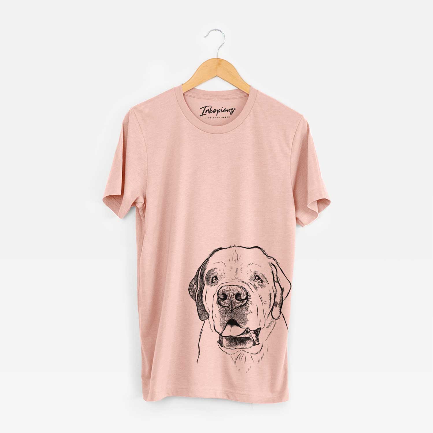 Hand-drawn sketch of Wendy the Saint Bernard on a Peach Unisex crewneck