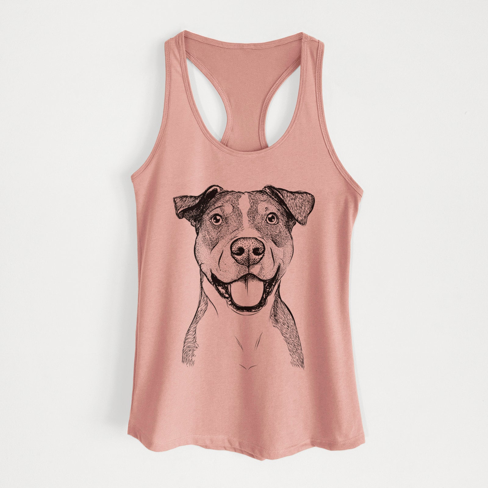 Hand-drawn sketch of Wendy the Mixed Breed on a Desert Pink Women's racerback tanktop