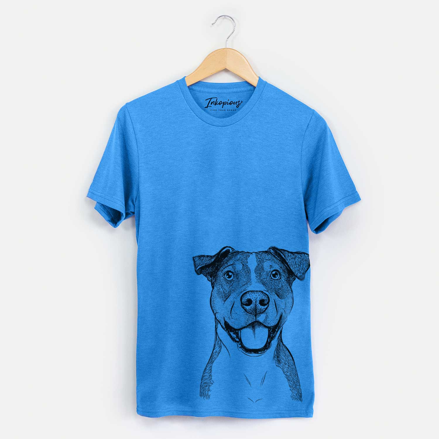 Hand-drawn sketch of Wendy the Mixed Breed on a Blue Unisex crewneck