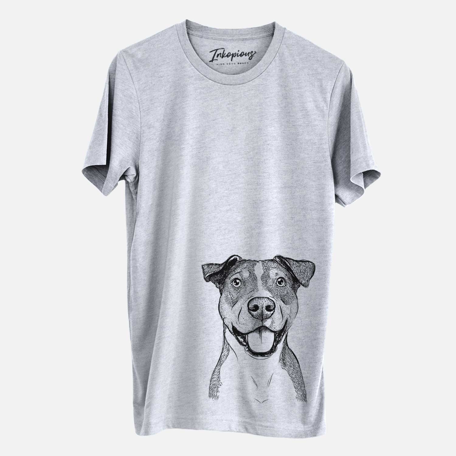 Hand-drawn sketch of Wendy the Mixed Breed on a Grey Unisex crewneck