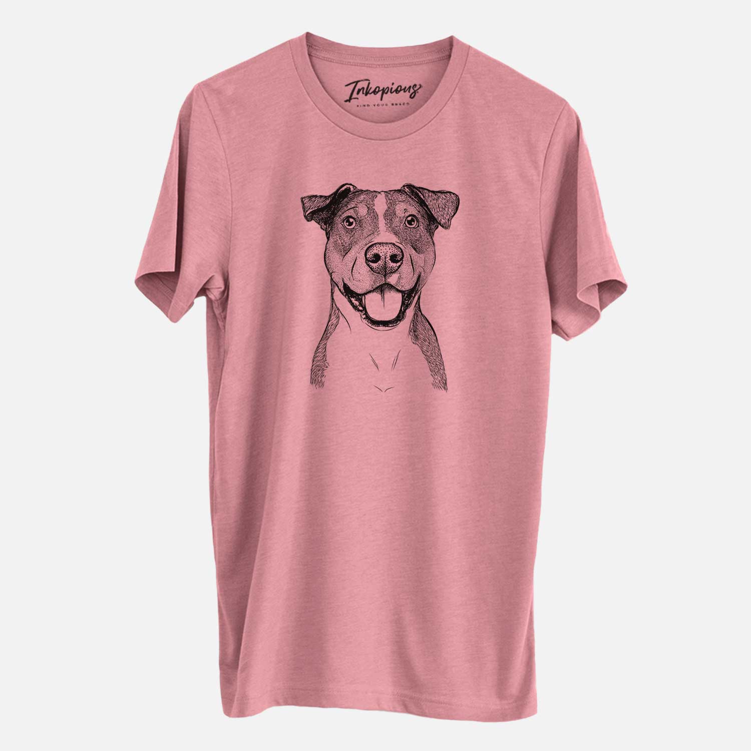 Hand-drawn sketch of Wendy the Mixed Breed on a Mauve Unisex crewneck