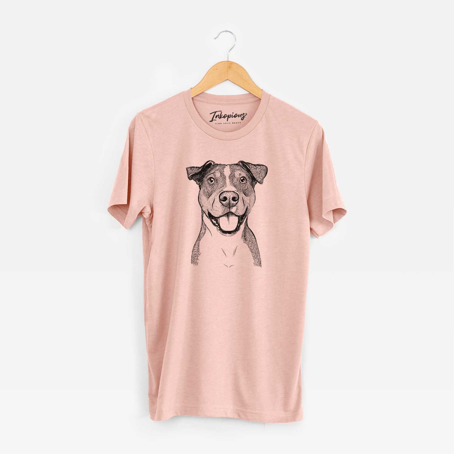 Hand-drawn sketch of Wendy the Mixed Breed on a Peach Unisex crewneck