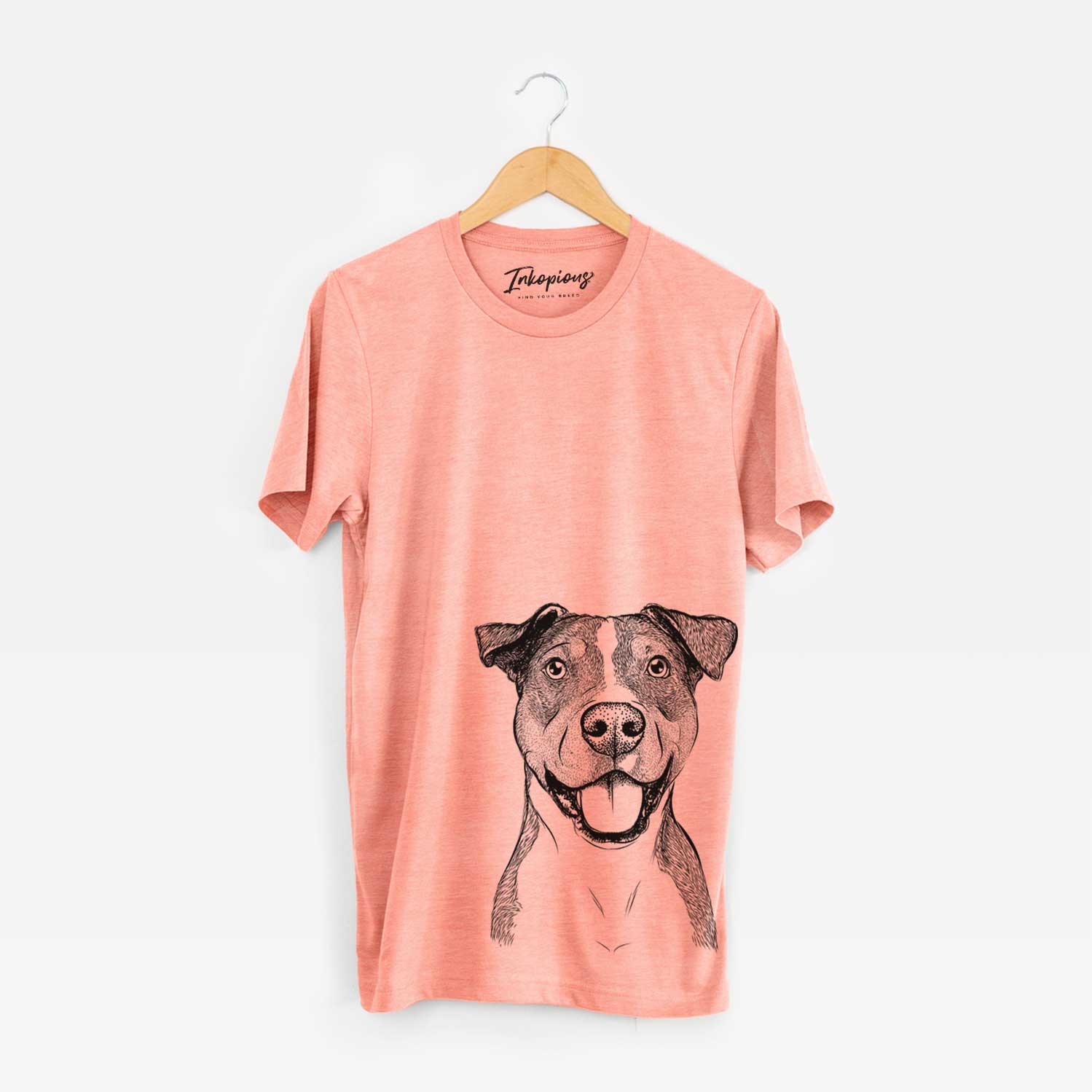 Hand-drawn sketch of Wendy the Mixed Breed on a Sunset Unisex crewneck