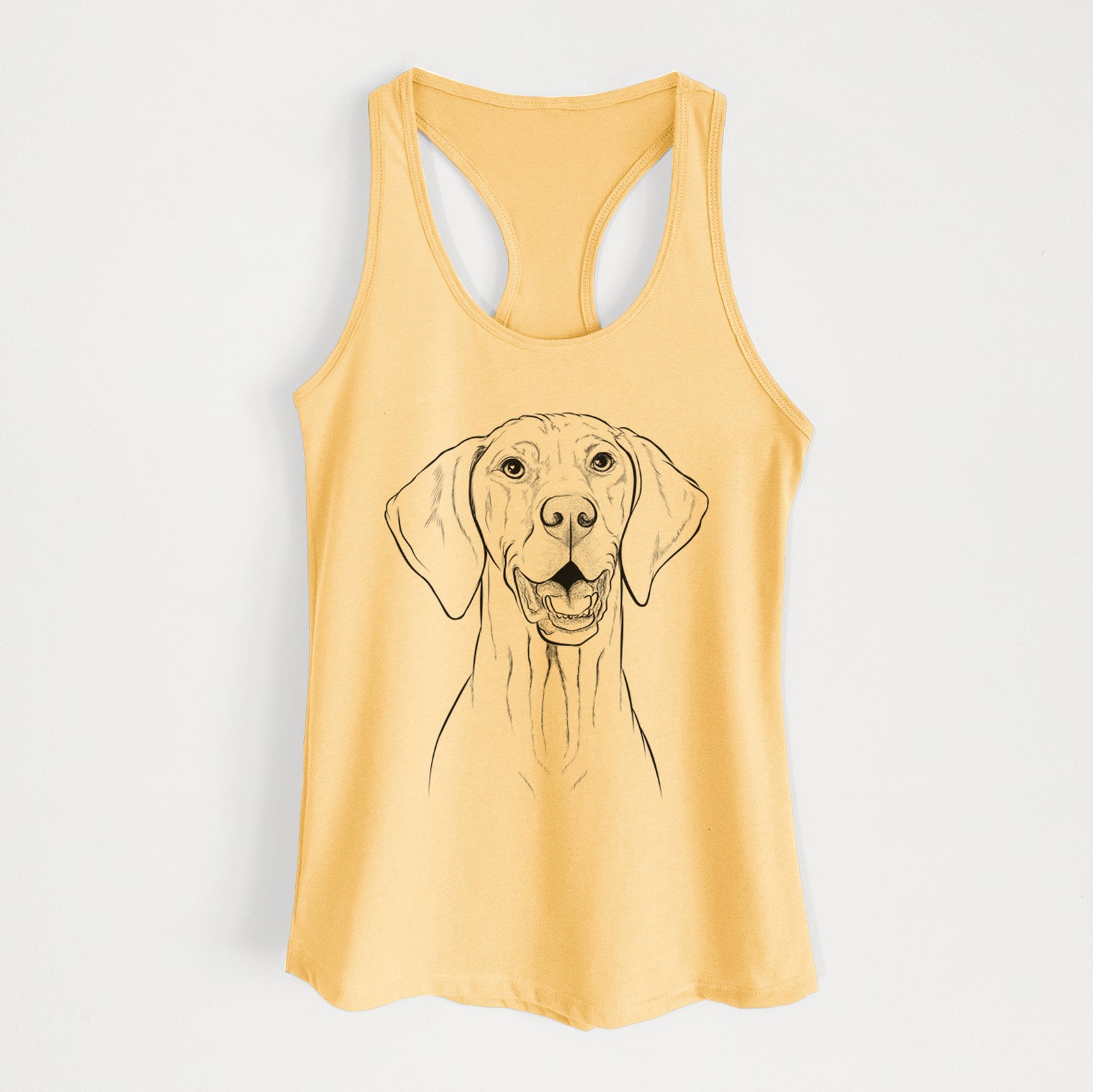 Hand-drawn sketch of Wesley the Vizsla on a Banana Cream Women's racerback tanktop