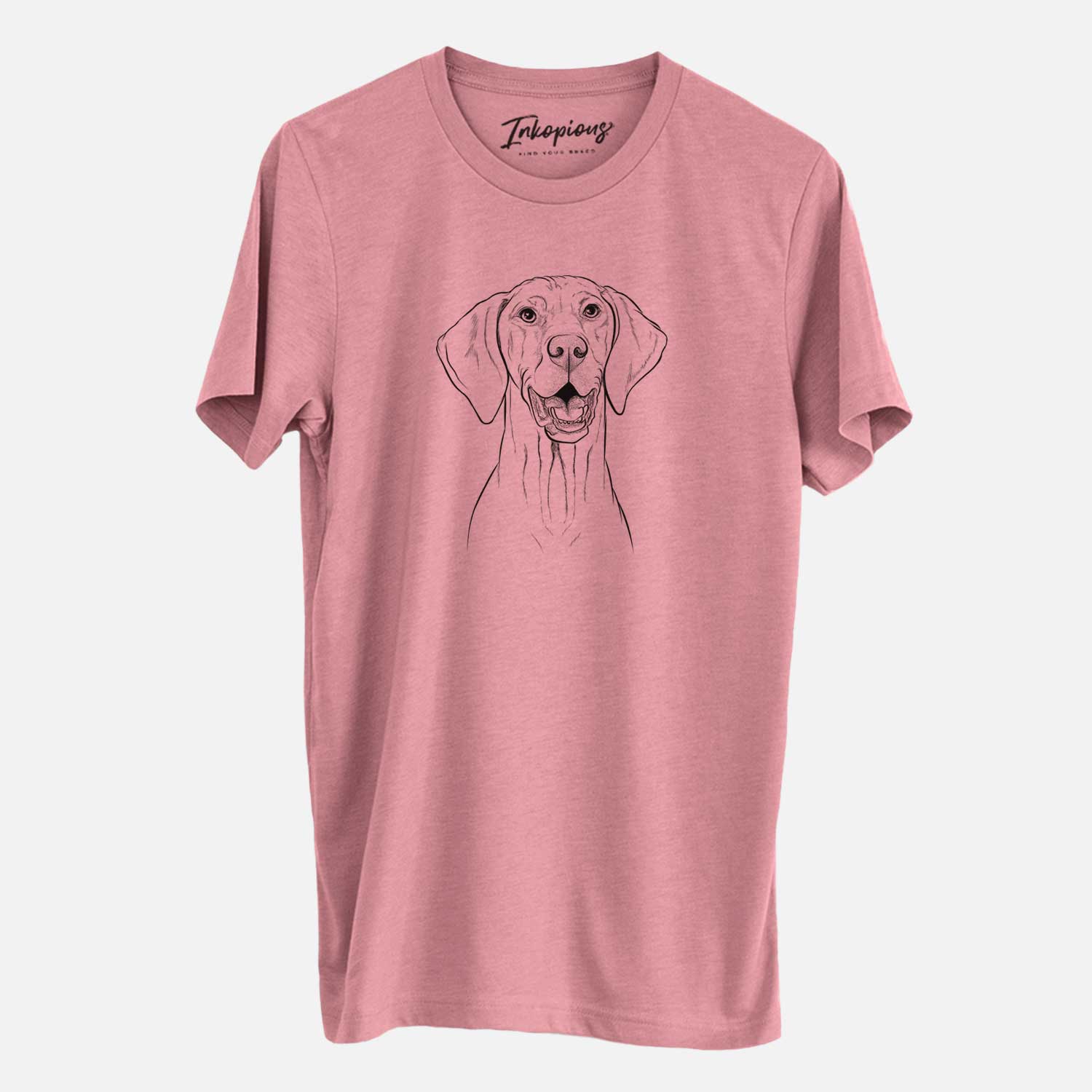 Hand-drawn sketch of Wesley the Vizsla on a Mauve Unisex crewneck