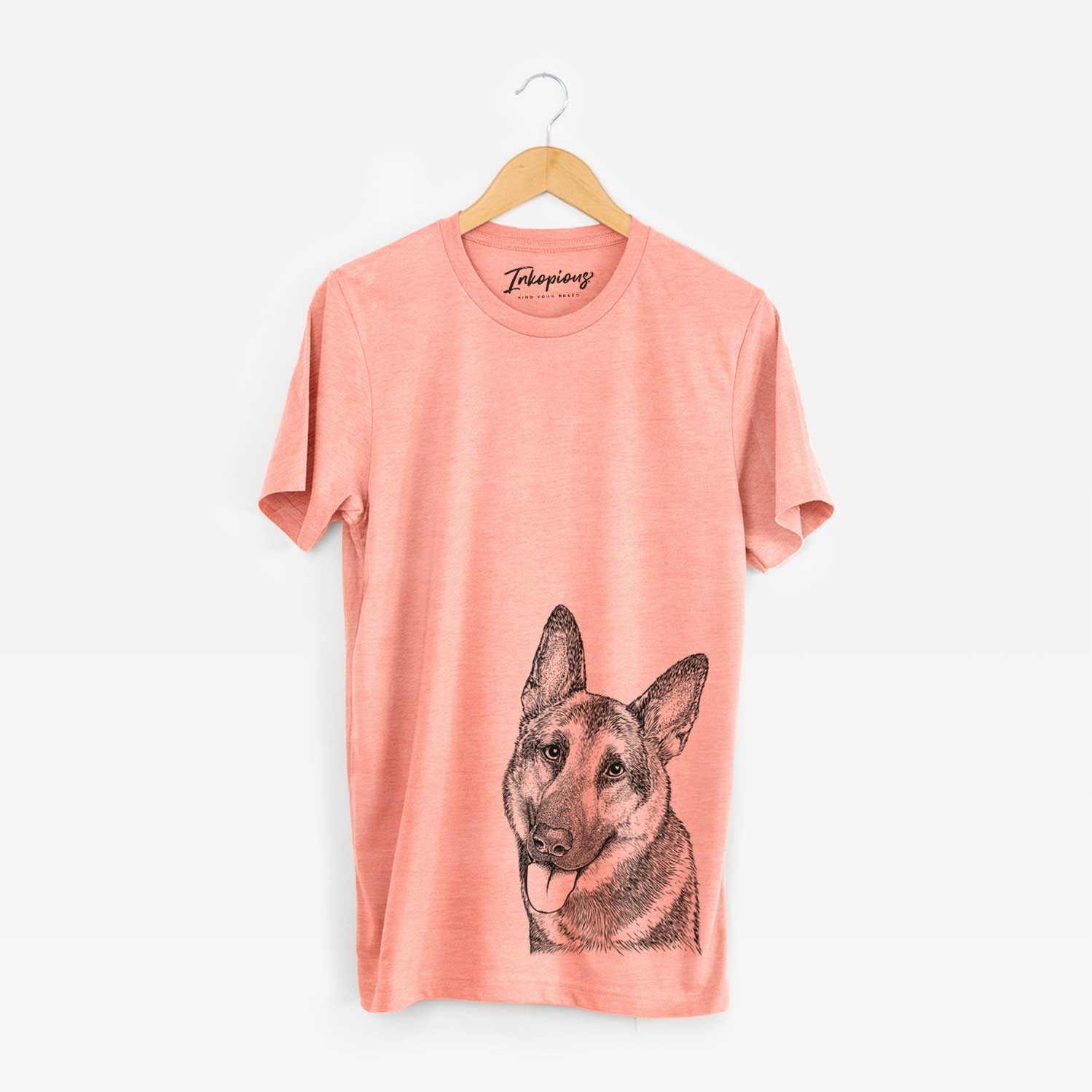 Hand-drawn sketch of Whitaker the German Shepherd on a Sunset Unisex crewneck