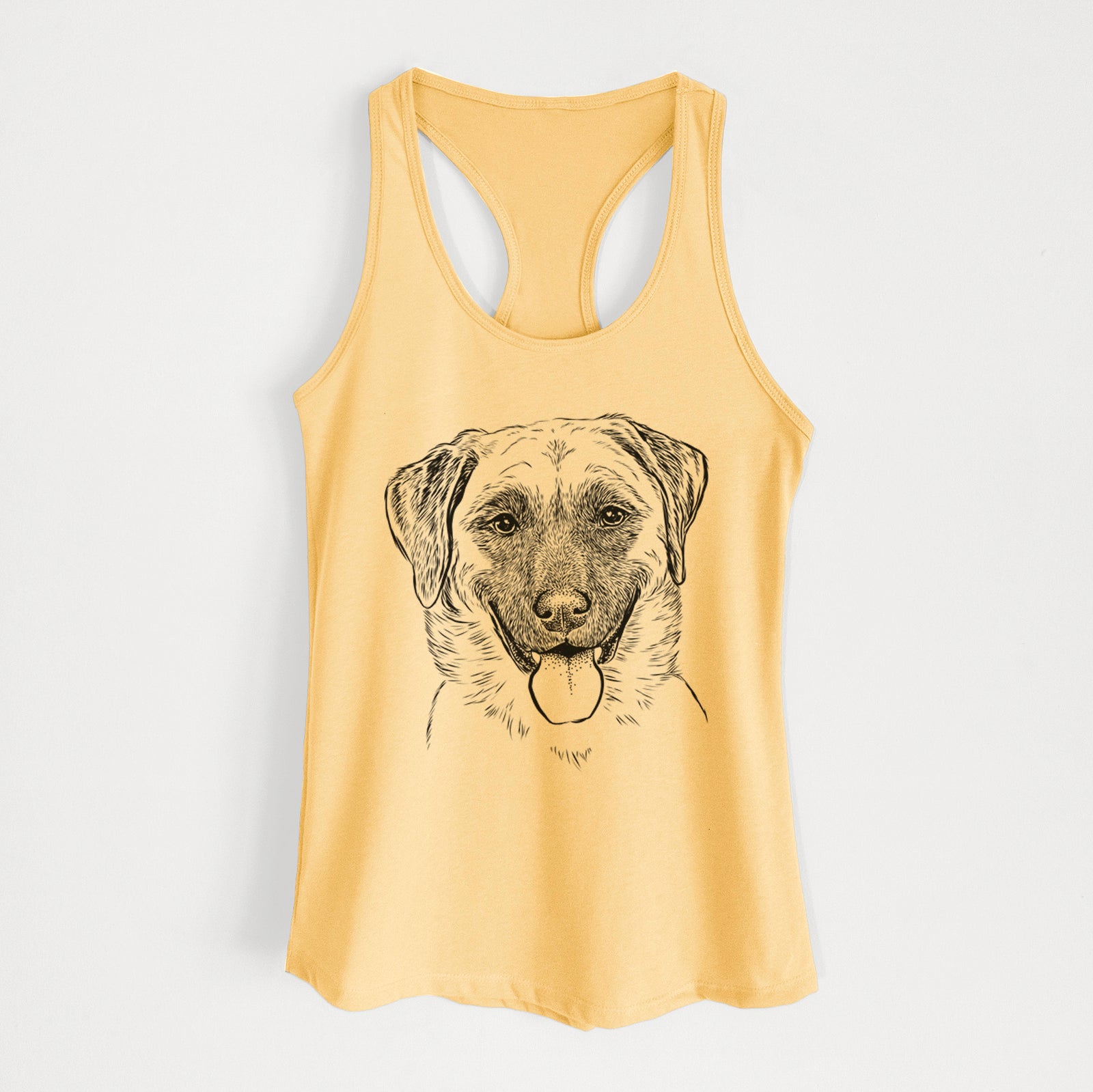 Hand-drawn sketch of Willow the Anatolian Shepherd on a Banana Cream Women's racerback tanktop