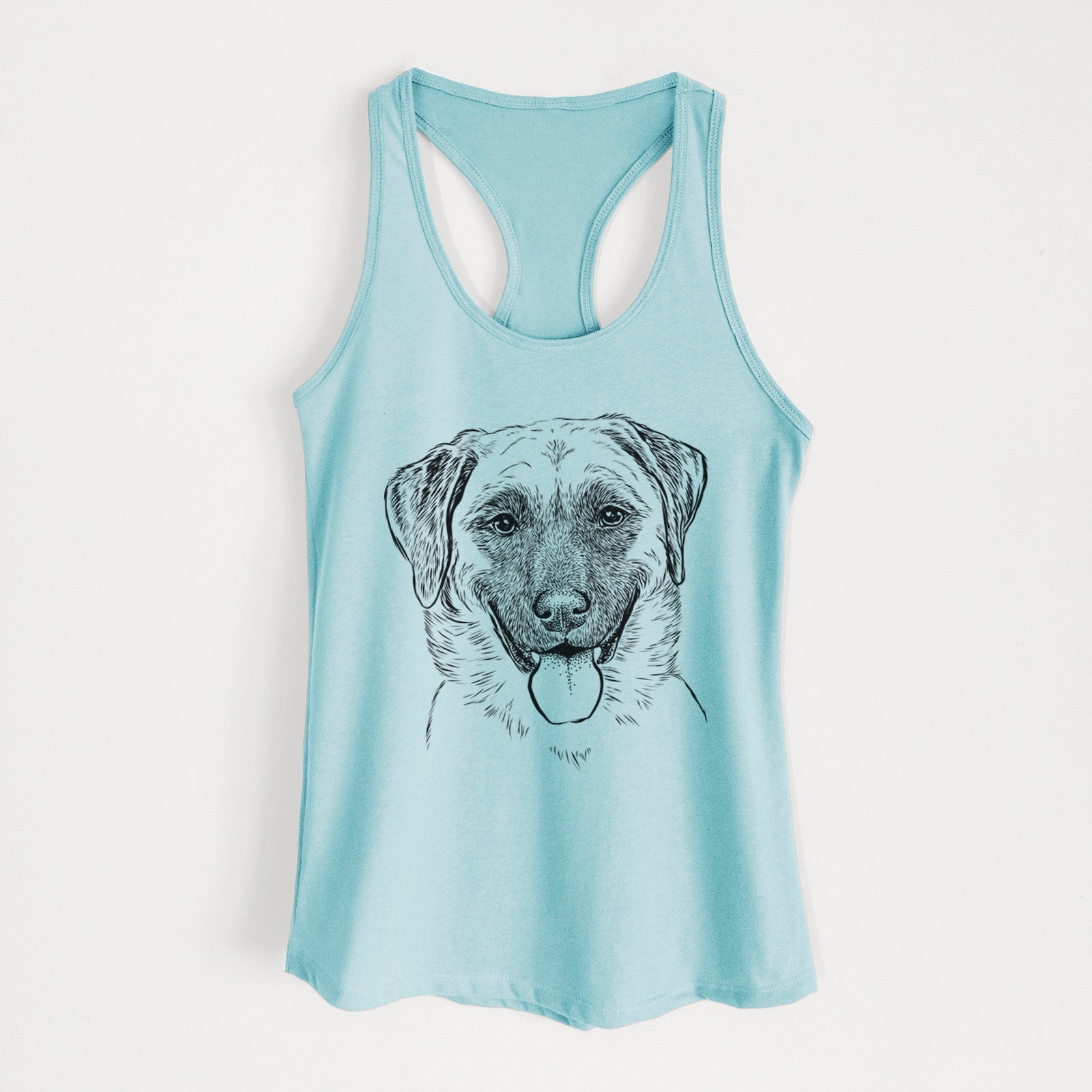 Hand-drawn sketch of Willow the Anatolian Shepherd on a Cancun Blue Women's racerback tanktop