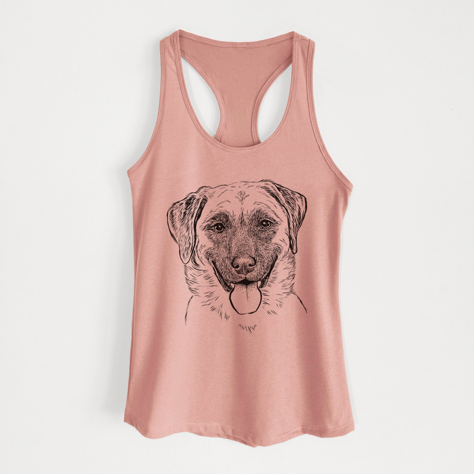 Hand-drawn sketch of Willow the Anatolian Shepherd on a Desert Pink Women's racerback tanktop