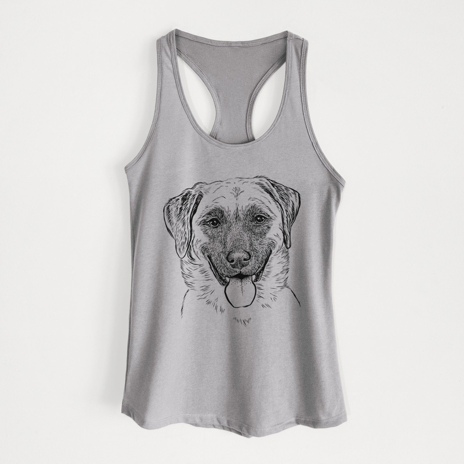 Hand-drawn sketch of Willow the Anatolian Shepherd on a Heather Grey Women's racerback tanktop