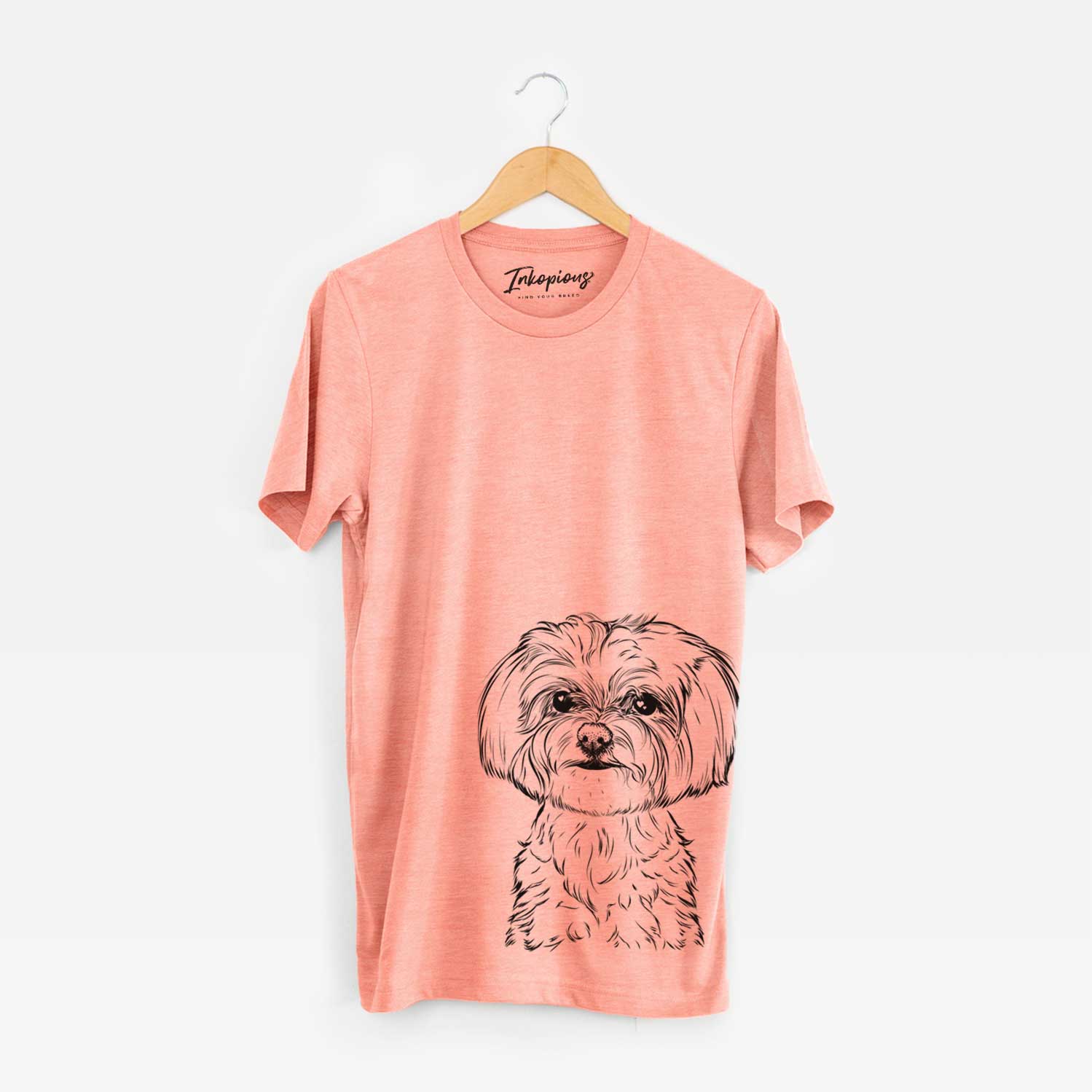 Hand-drawn sketch of Willow the Maltese on a Sunset Bella Canvas Unisex Crewneck