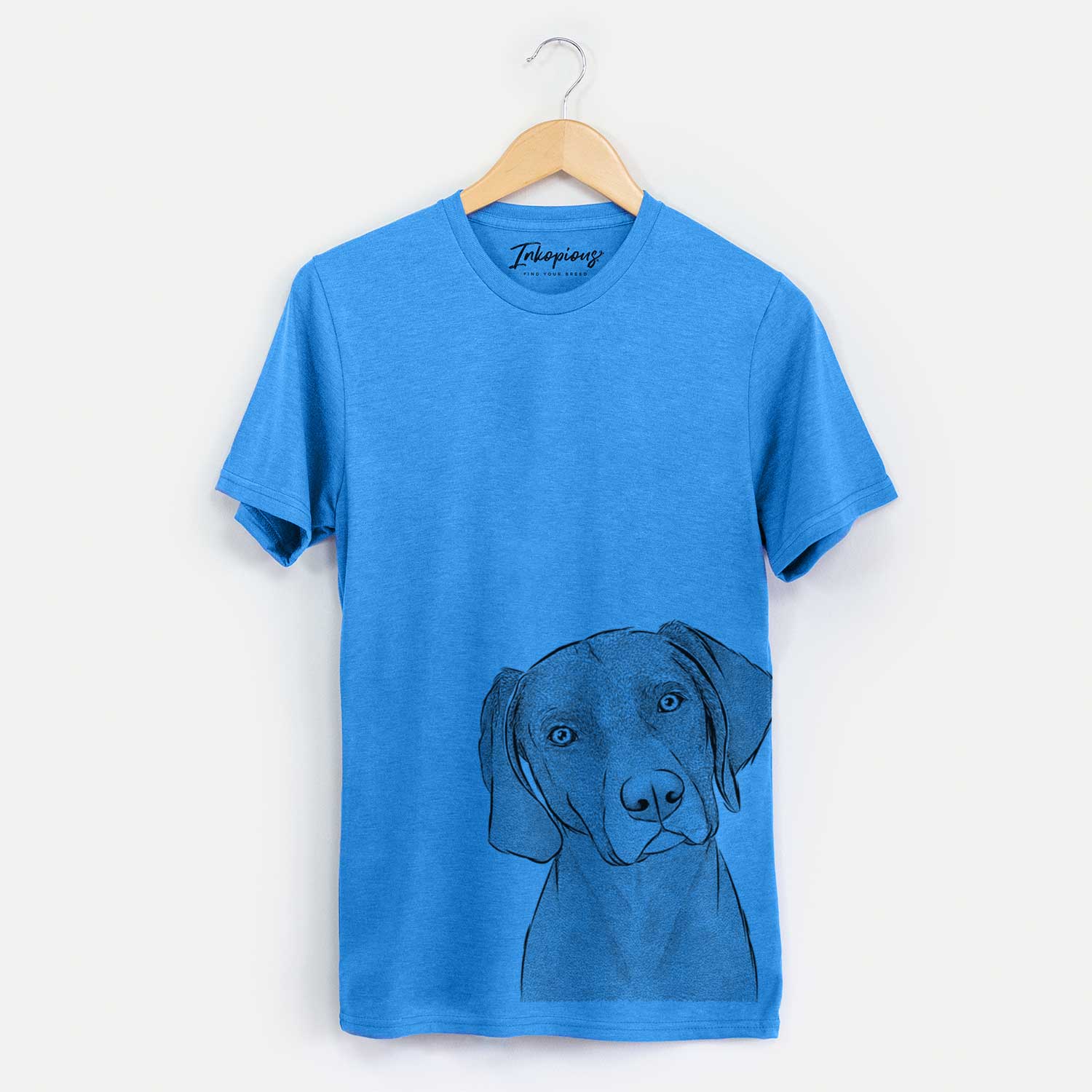 Hand-drawn sketch of Willow the Weizsla on a Blue Unisex crewneck