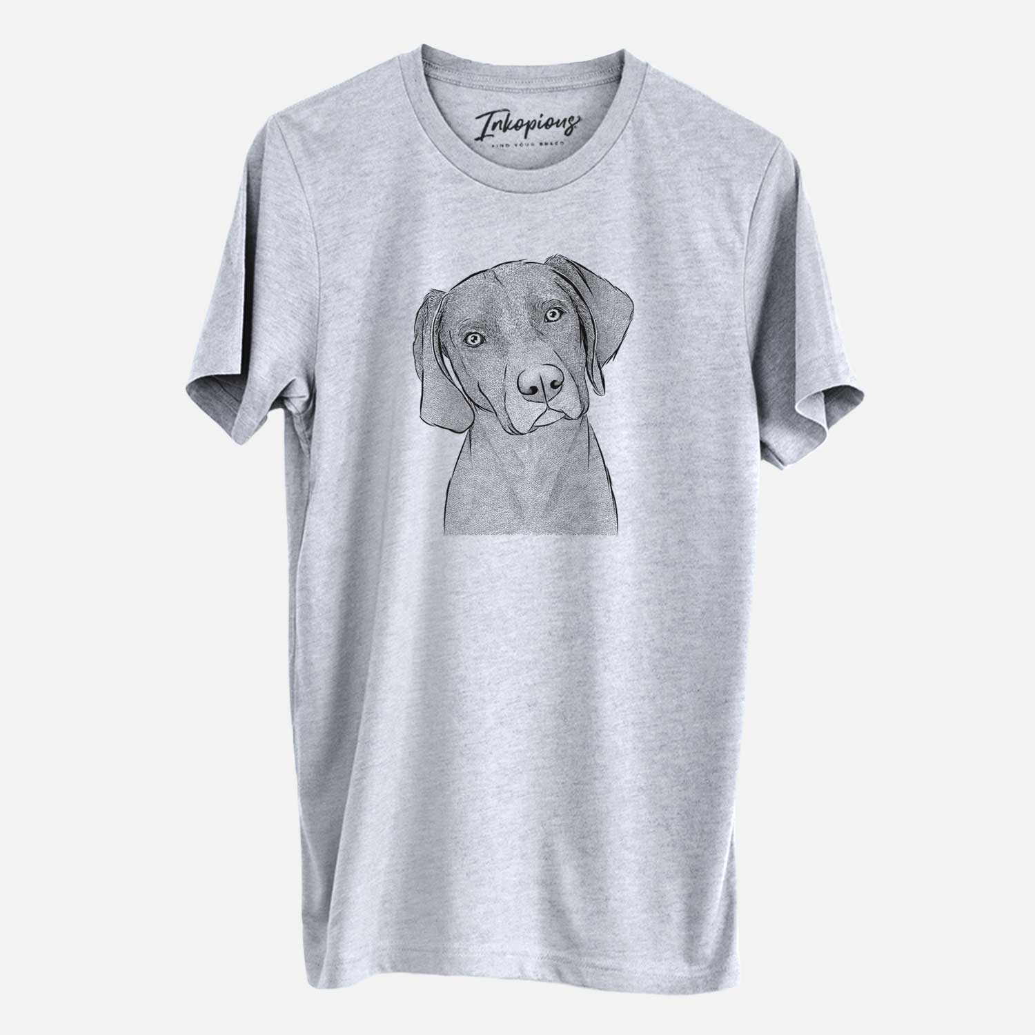 Hand-drawn sketch of Willow the Weizsla on a Grey Unisex crewneck