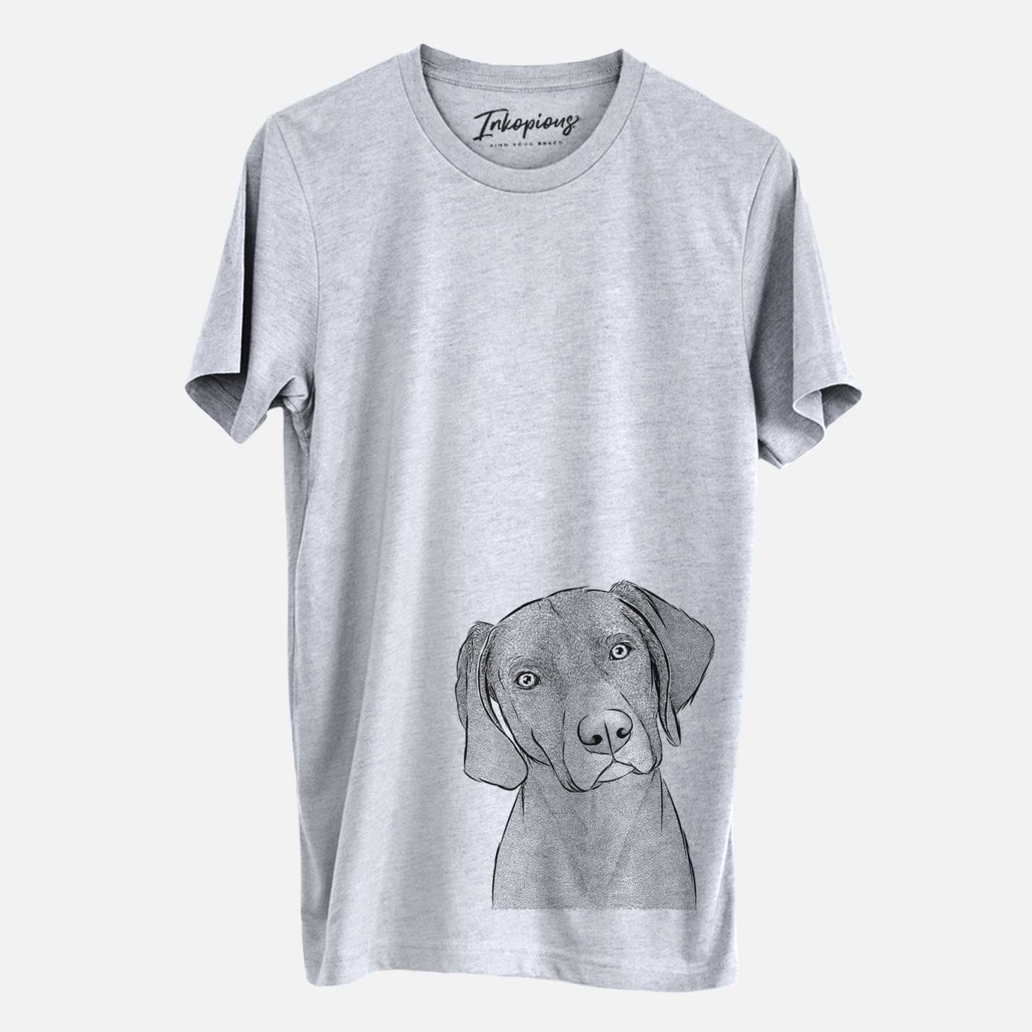 Hand-drawn sketch of Willow the Weizsla on a Grey Unisex crewneck