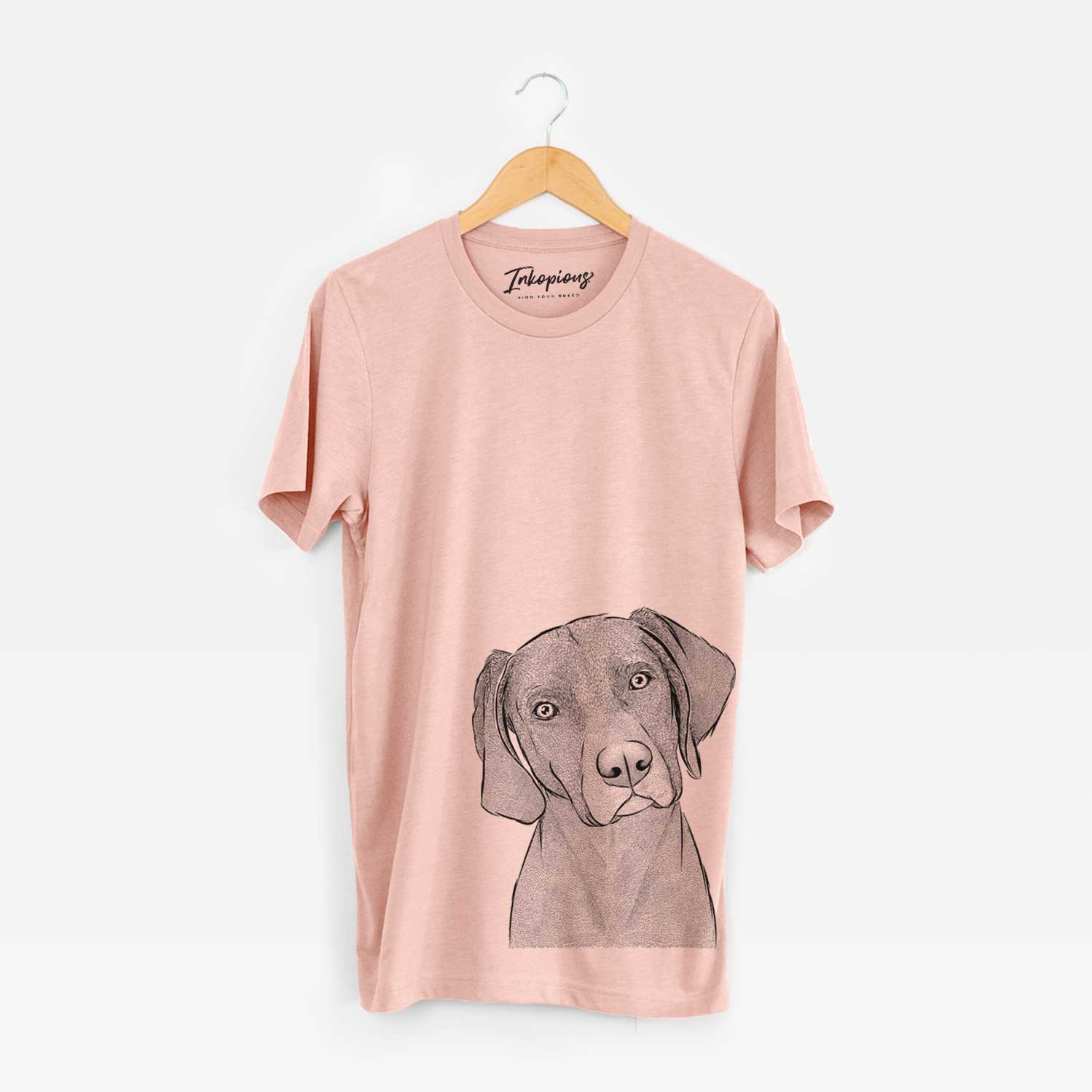 Hand-drawn sketch of Willow the Weizsla on a Peach Unisex crewneck