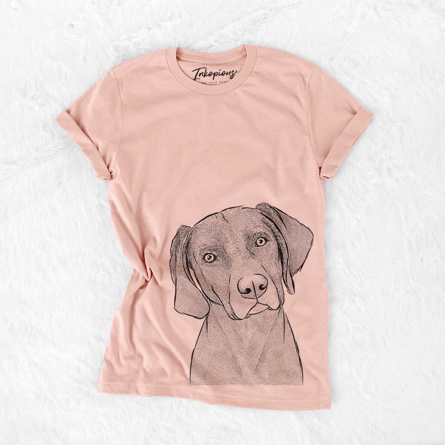 Hand-drawn sketch of Willow the Weizsla on a Peach Bella Canvas Unisex Crewneck
