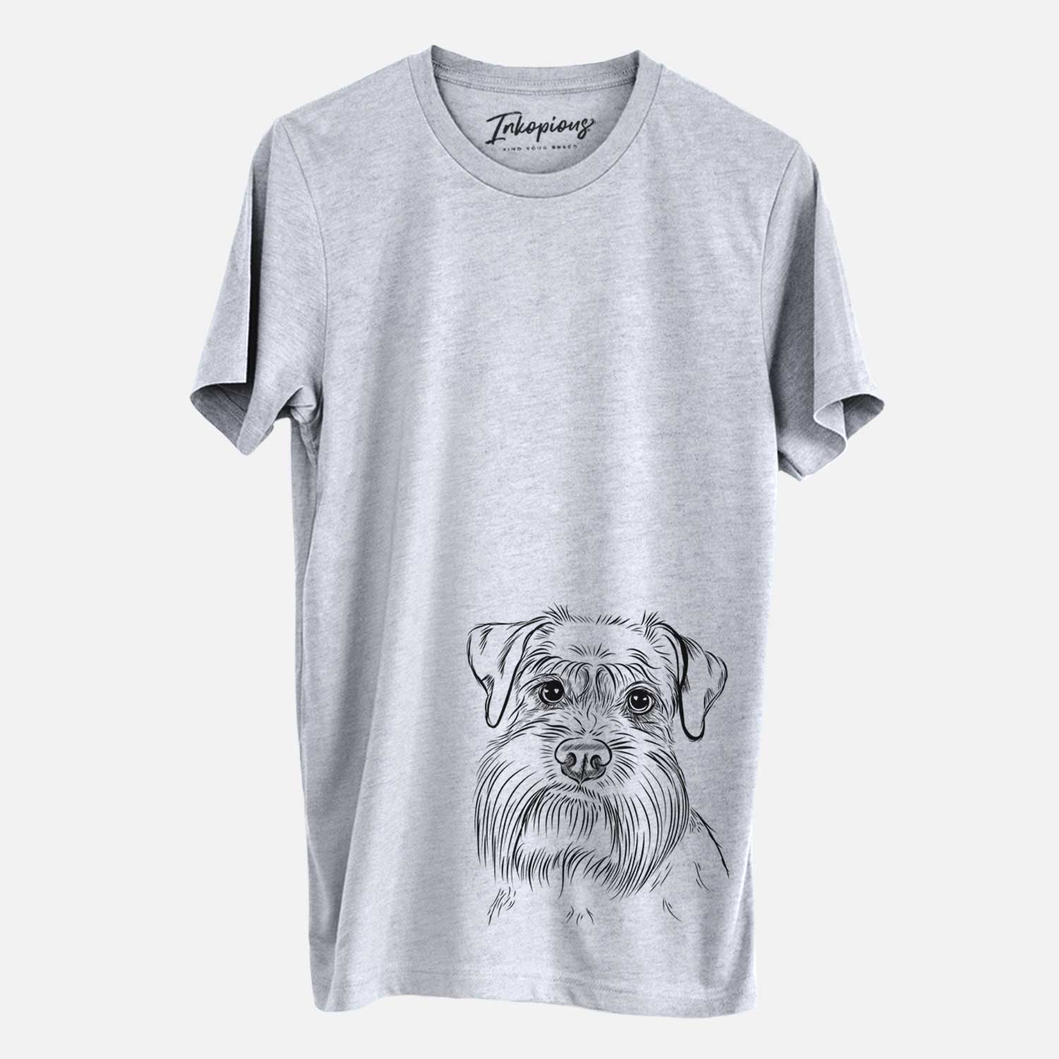 Hand-drawn sketch of Wrigley the Schnauzer on a Grey Unisex crewneck