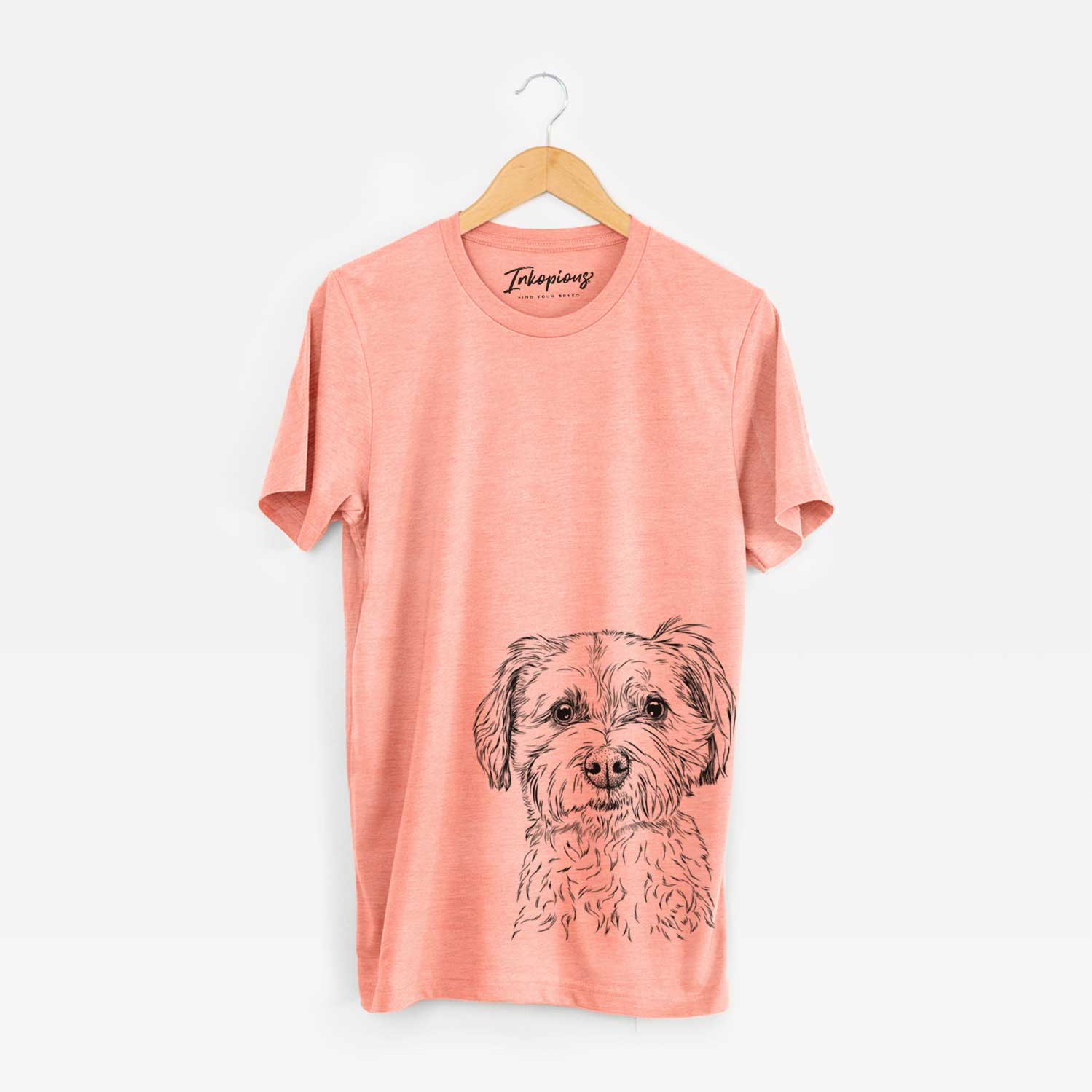 Hand-drawn sketch of Wyatt the Coton de Tulear on a Sunset Unisex crewneck