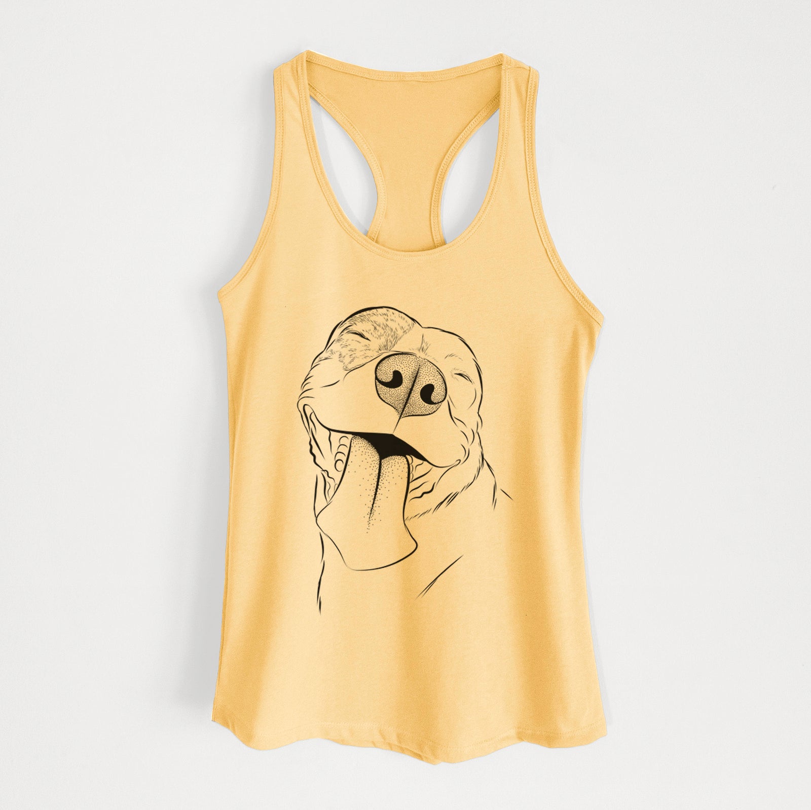 Hand-drawn sketch of Xena the American Staffordshire Terrier on a Banana Cream Women's racerback tanktop