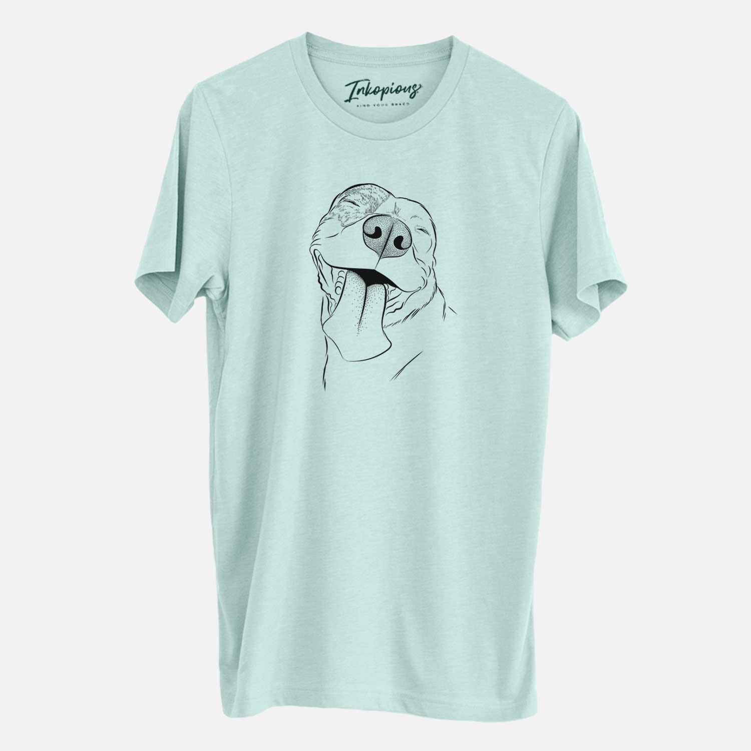 Hand-drawn sketch of Xena the American Staffordshire Terrier on a Heather Sage Unisex crewneck