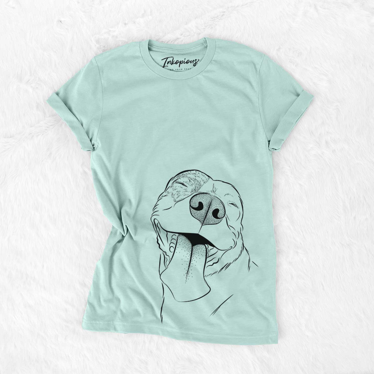 Hand-drawn sketch of Xena the American Staffordshire Terrier on a Heather Sage Bella Canvas Unisex Crewneck