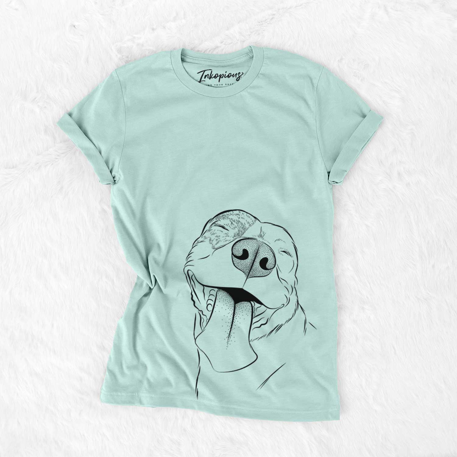 Hand-drawn sketch of Xena the American Staffordshire Terrier on a Heather Sage Unisex crewneck