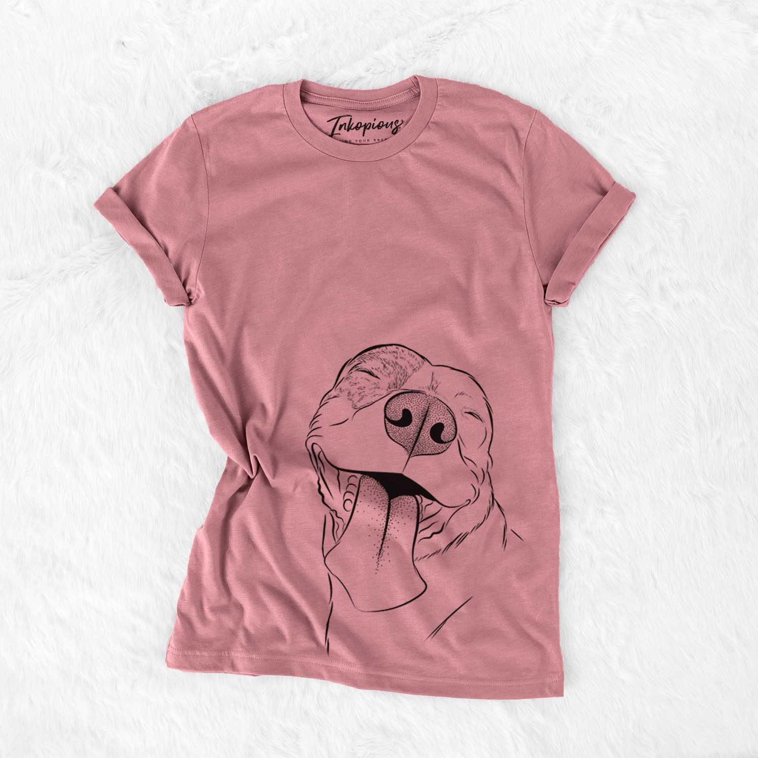 Hand-drawn sketch of Xena the American Staffordshire Terrier on a Mauve Bella Canvas Unisex Crewneck