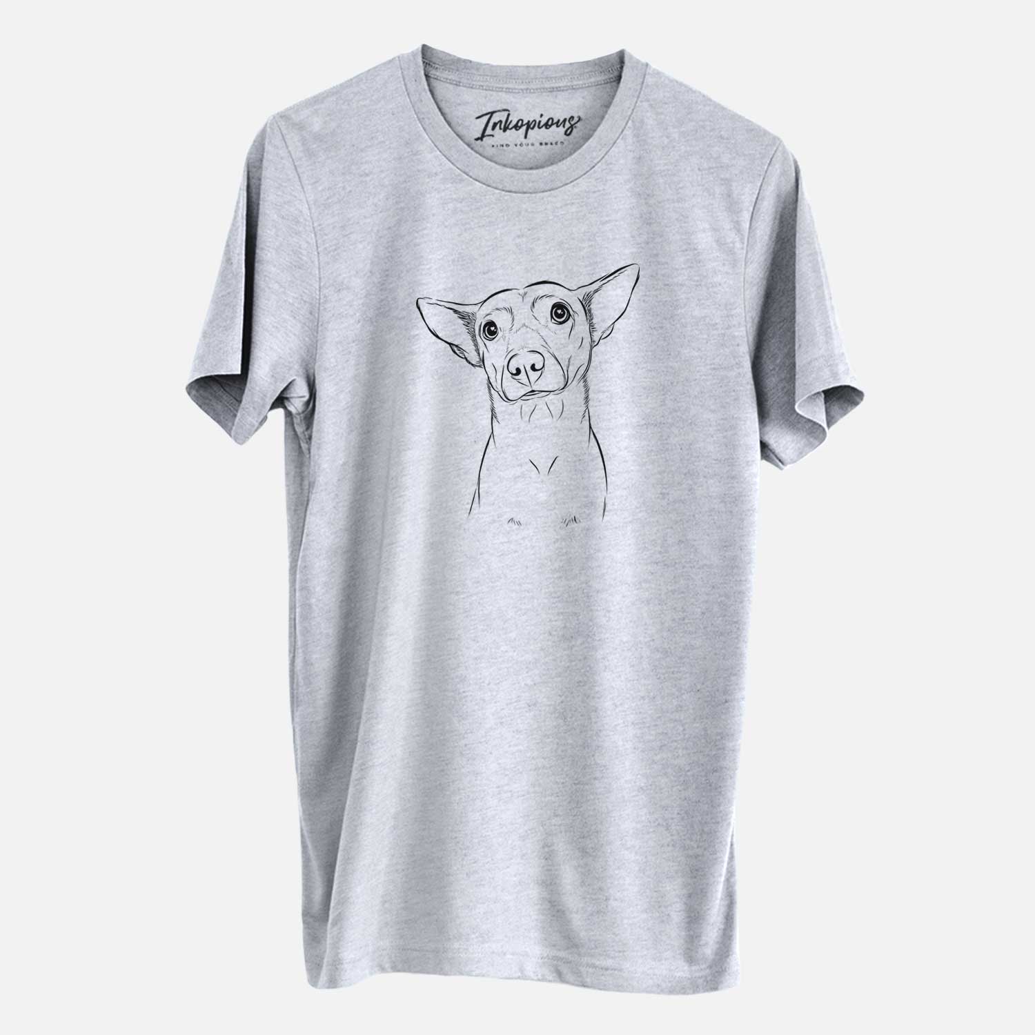 Hand-drawn sketch of Yogi the Mixed Breed on a Grey Unisex crewneck