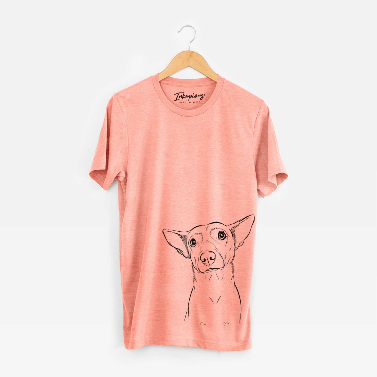 Hand-drawn sketch of Yogi the Mixed Breed on a Sunset Unisex crewneck