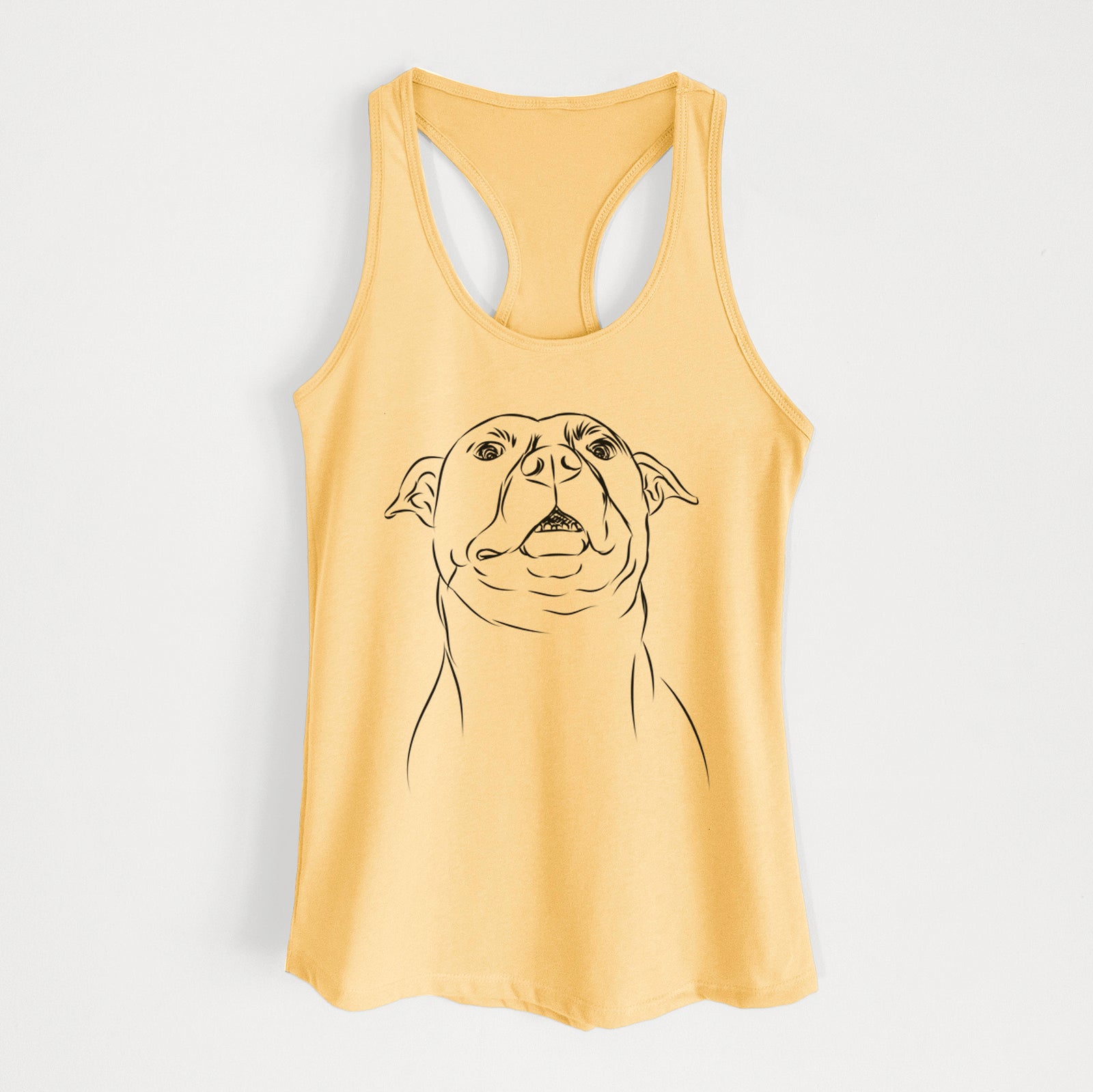 Hand-drawn sketch of Zada the Pitbull on a Banana Cream Women's racerback tanktop