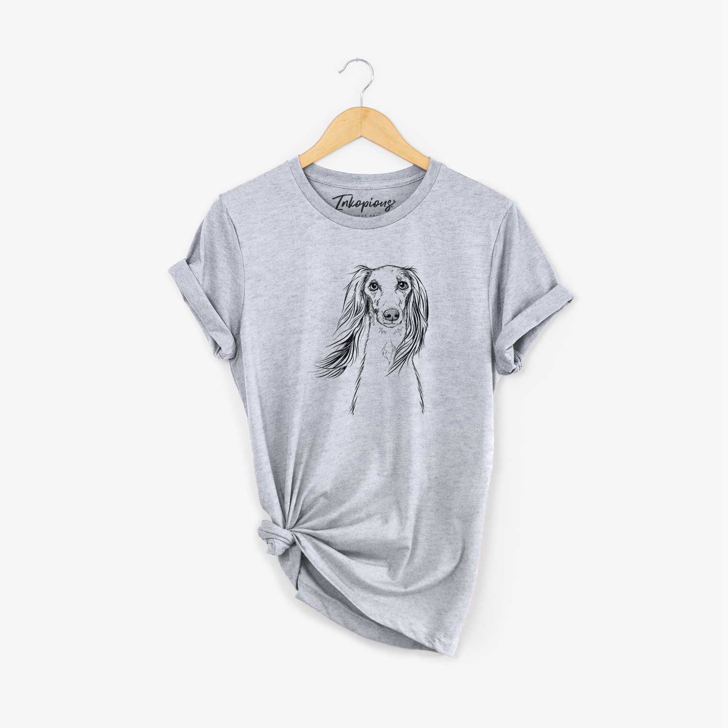 Hand-drawn sketch of Zahra the Saluki on a Grey Unisex crewneck