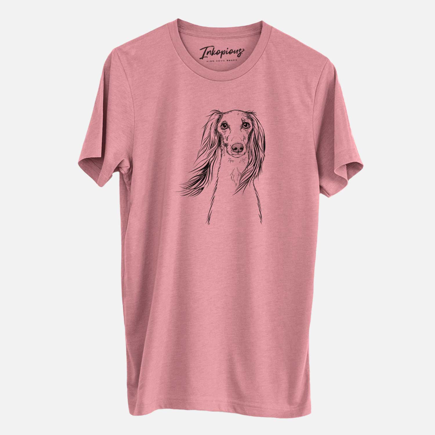 Hand-drawn sketch of Zahra the Saluki on a Mauve Unisex crewneck