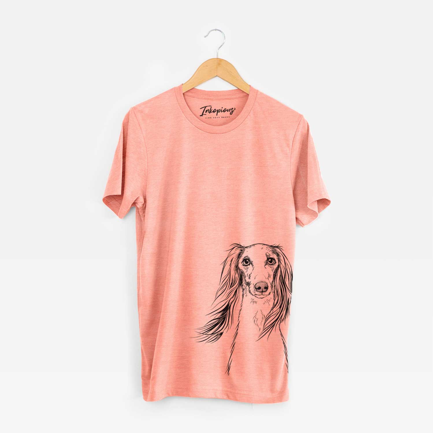 Hand-drawn sketch of Zahra the Saluki on a Sunset Unisex crewneck